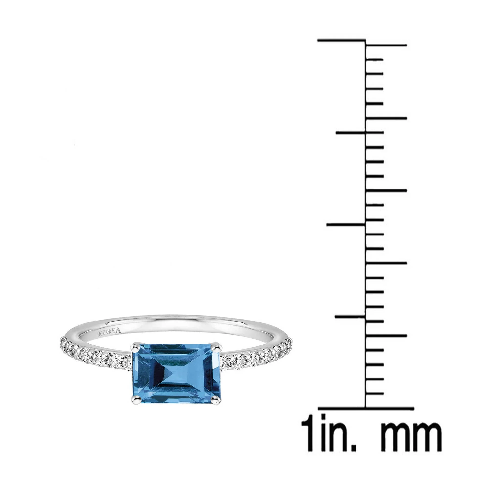 Sterling Silver Emerald Cut Natural London Blue Topaz and White Topaz Engagement Ring - Image 23
