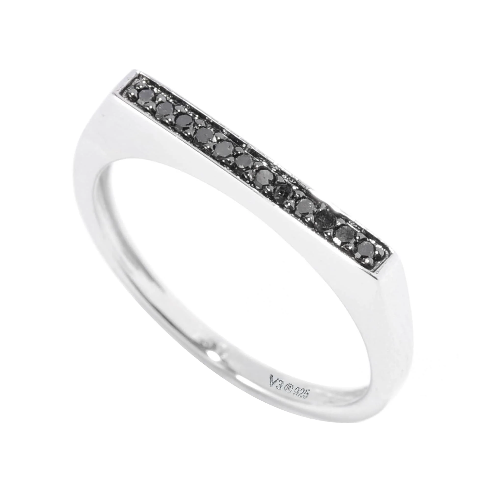V3 Jewelry Sterling Silver Natural Black Diamond Stackable Band Ring - Image 3