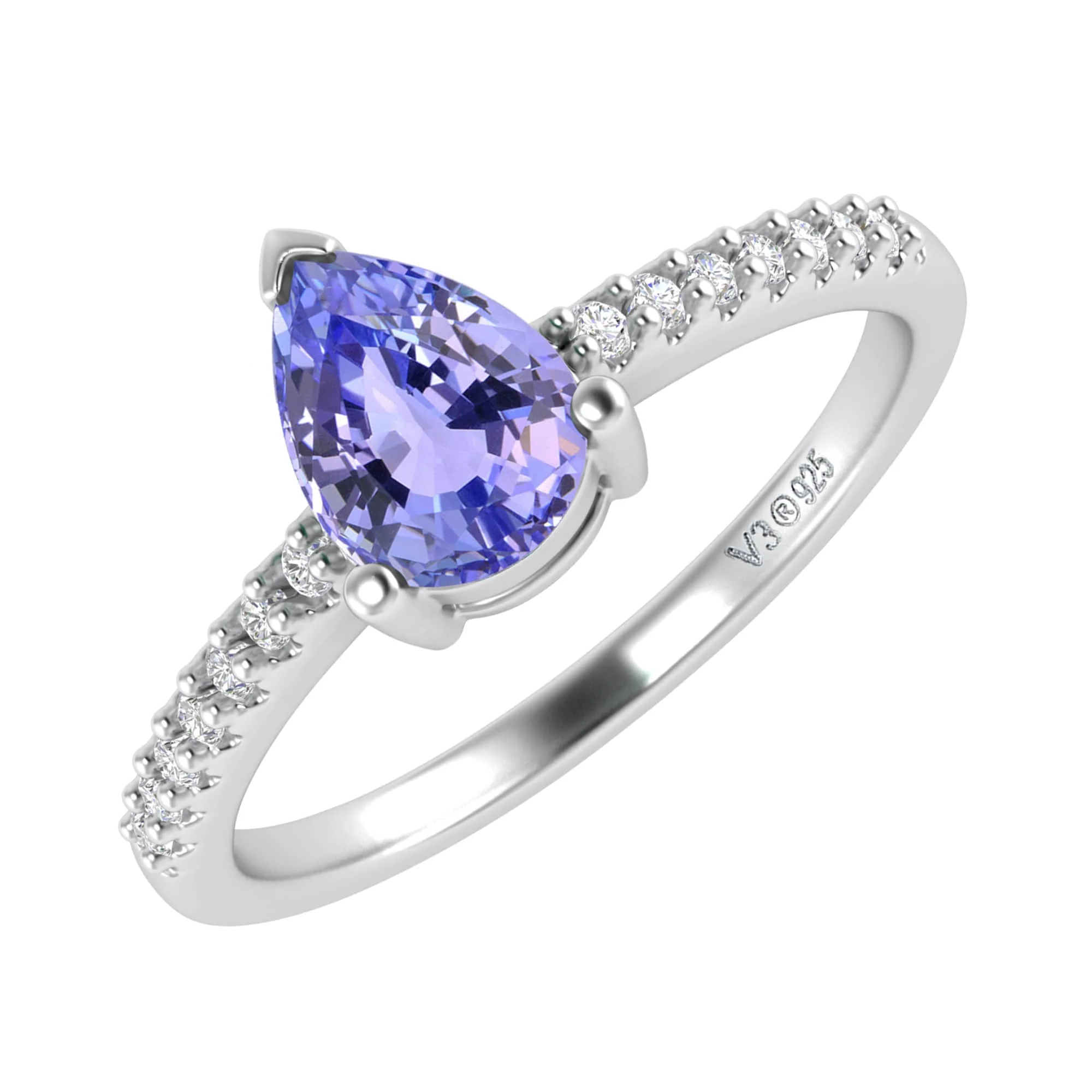 Sterling Silver Natural Tanzanite and White Topaz Engagement Ring - Image 5