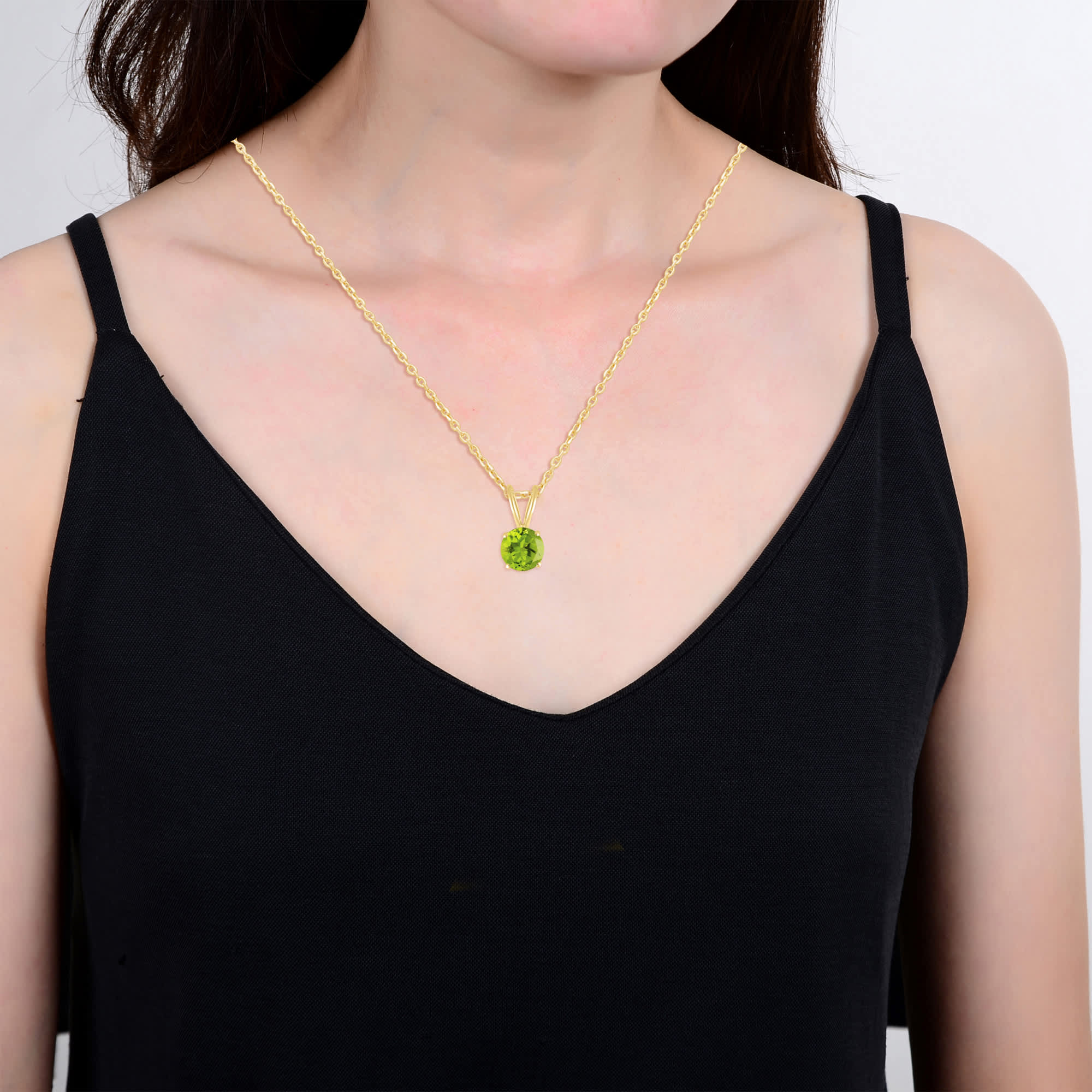 Sterling Silver Round Shape Natural Peridot Solitaire Pendant with 18"Cable Chain - Image 8