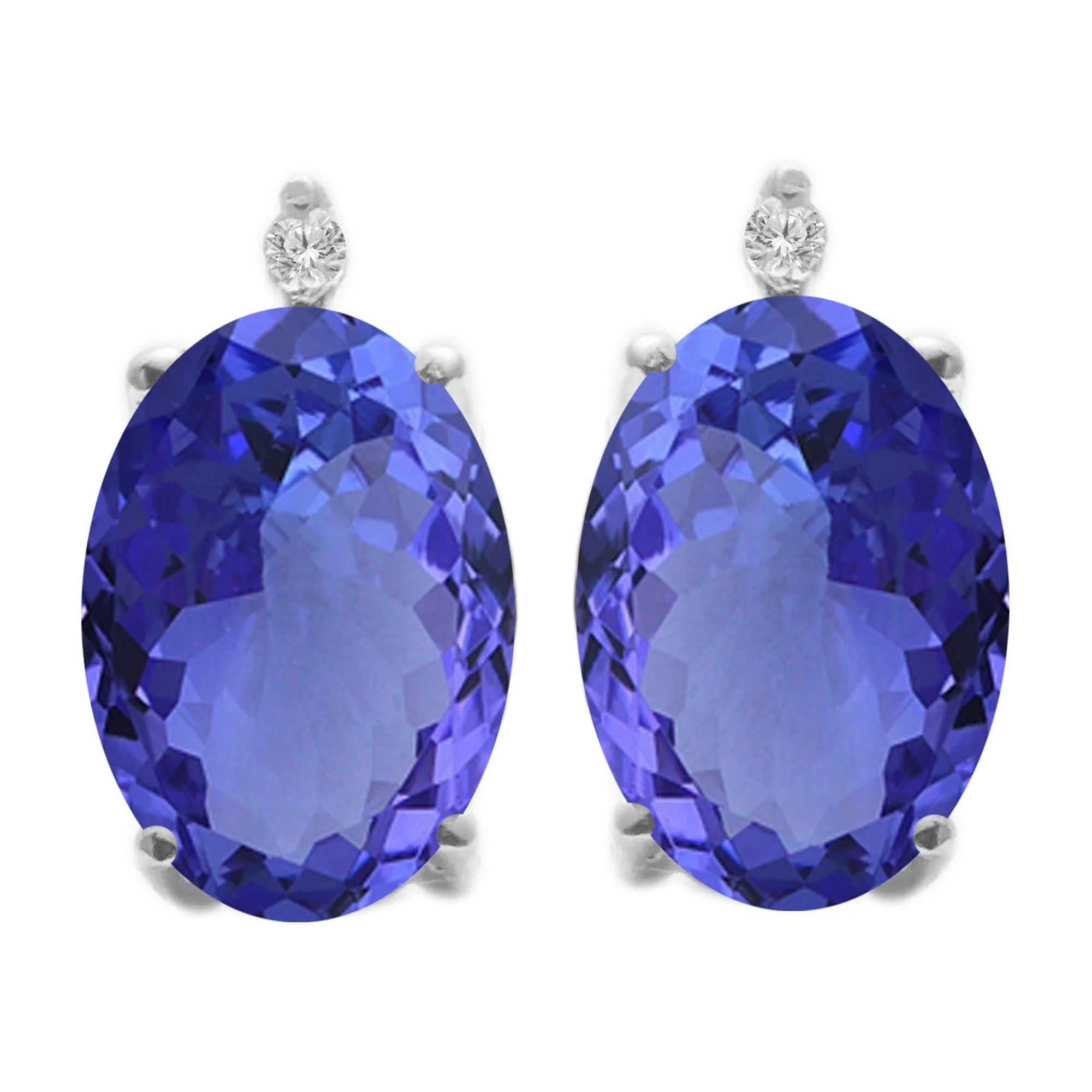 Sterling Silver with Natural Tanzanite and White Diamond Stud Earrings - Image 2