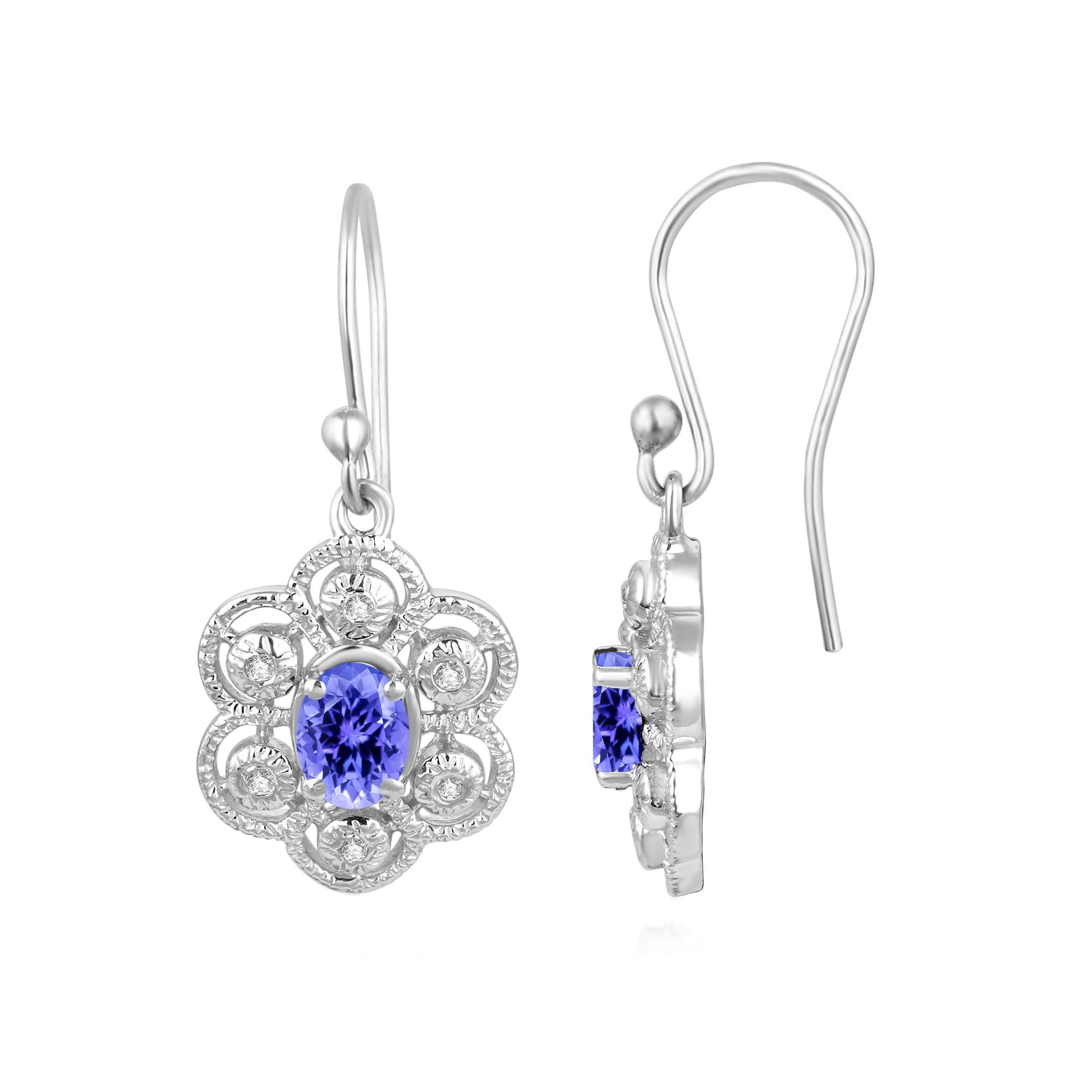 Sterling Silver with Natural Tanzanite and White Topaz Dangle Earrings - Image 2