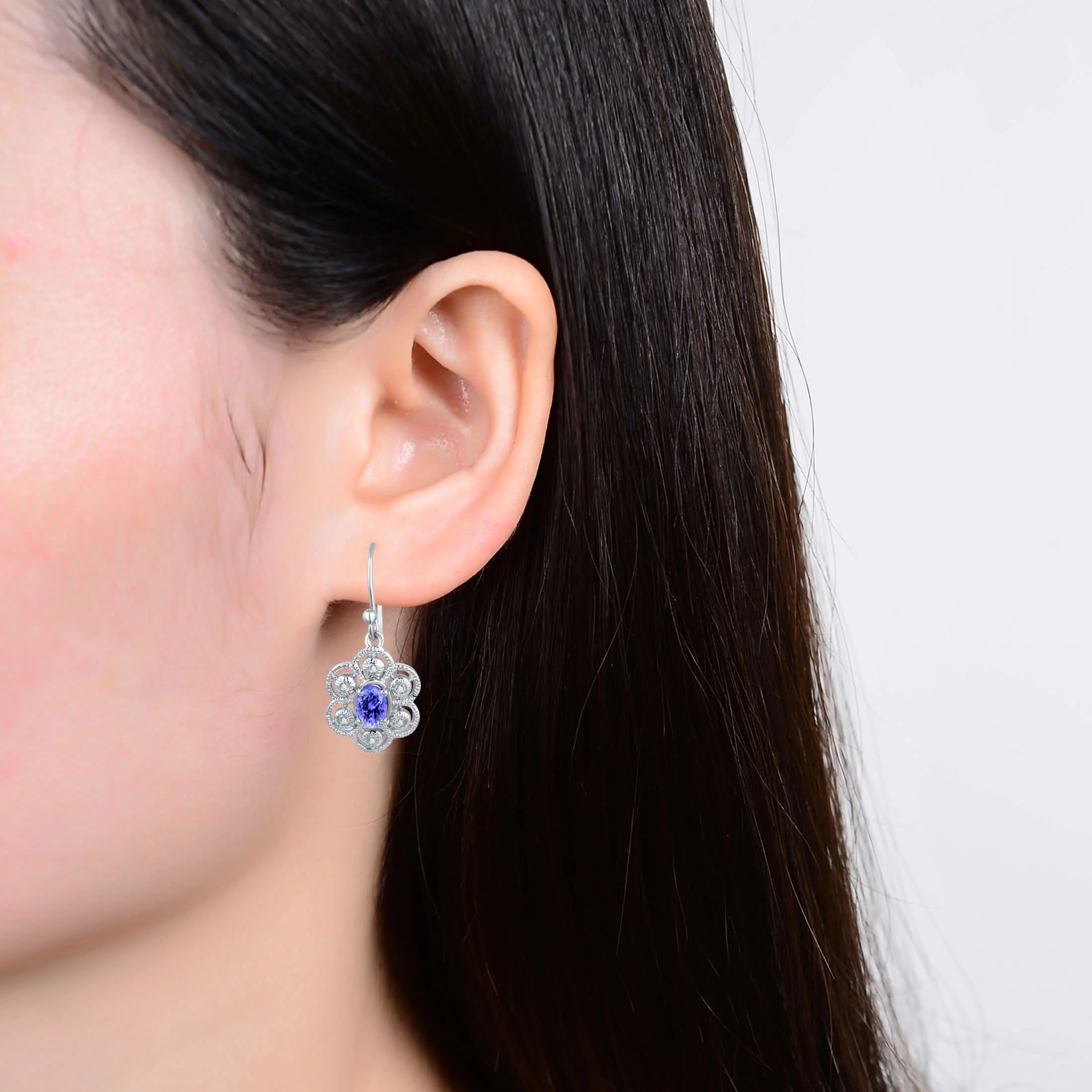 Sterling Silver with Natural Tanzanite and White Topaz Dangle Earrings - Image 3