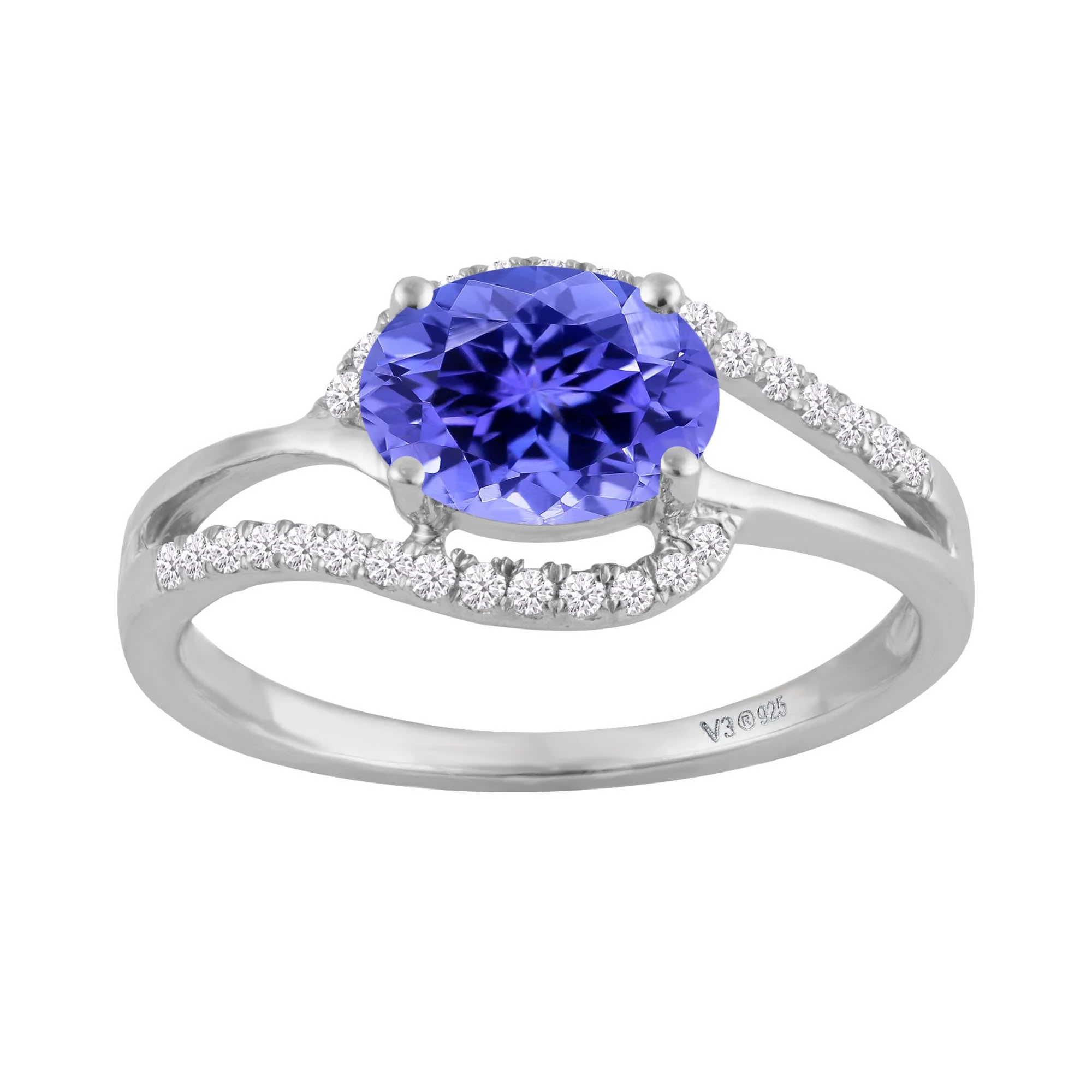 Sterling Silver with Natural Tanzanite and White Zircon Engagement Ring - Image 2