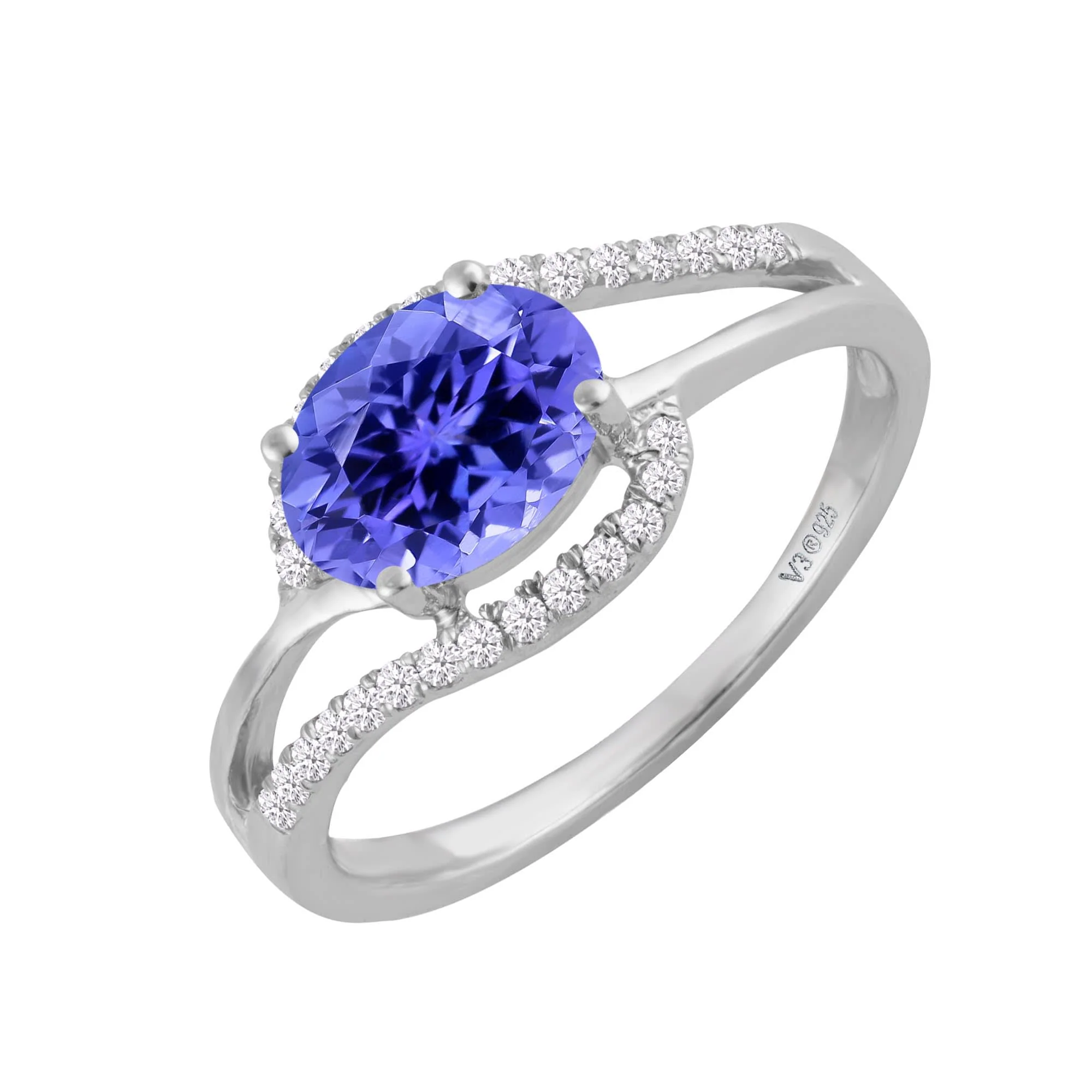 Sterling Silver with Natural Tanzanite and White Zircon Engagement Ring - Image 3