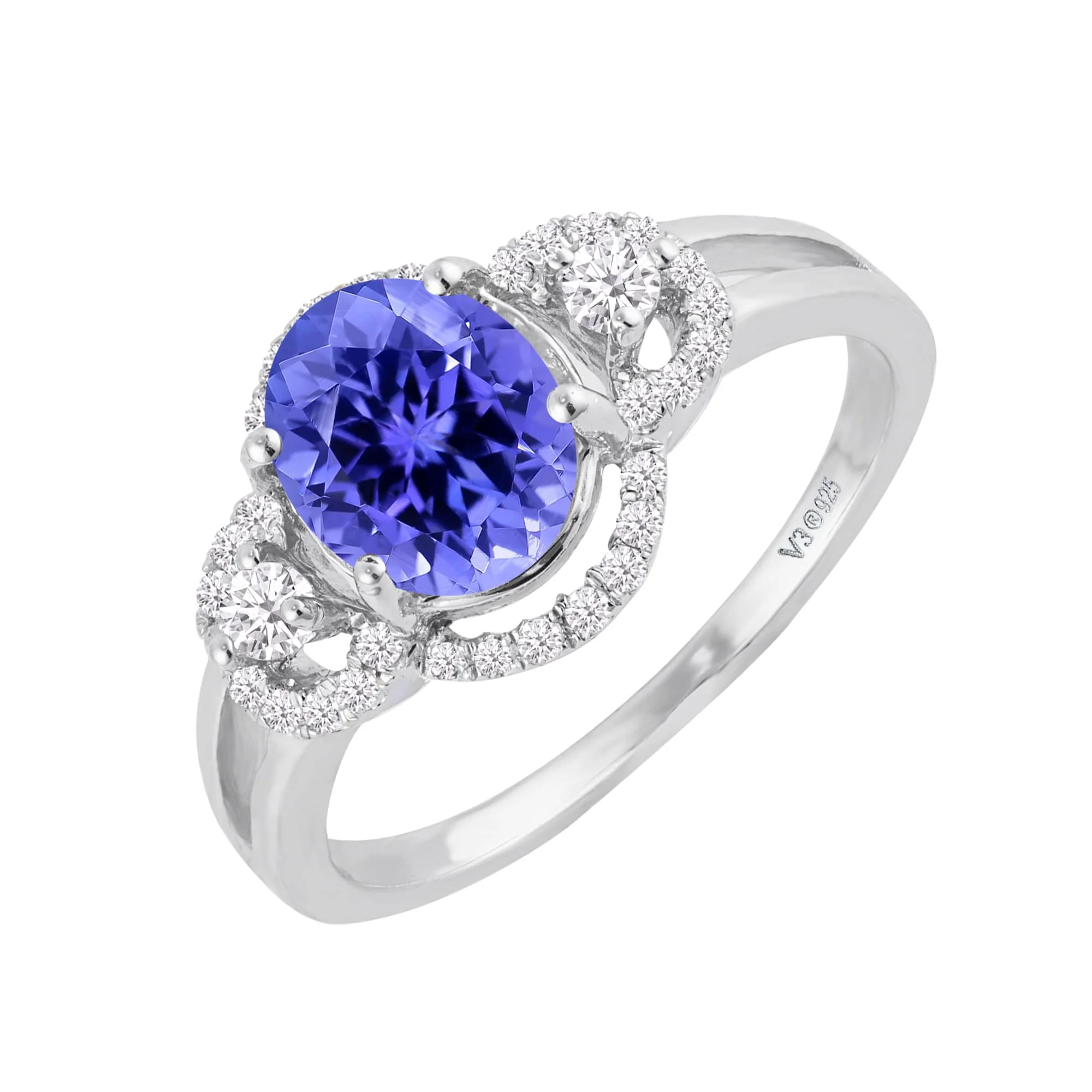 Sterling Silver with Natural Tanzanite and White Zircon Engagement Ring - Image 5