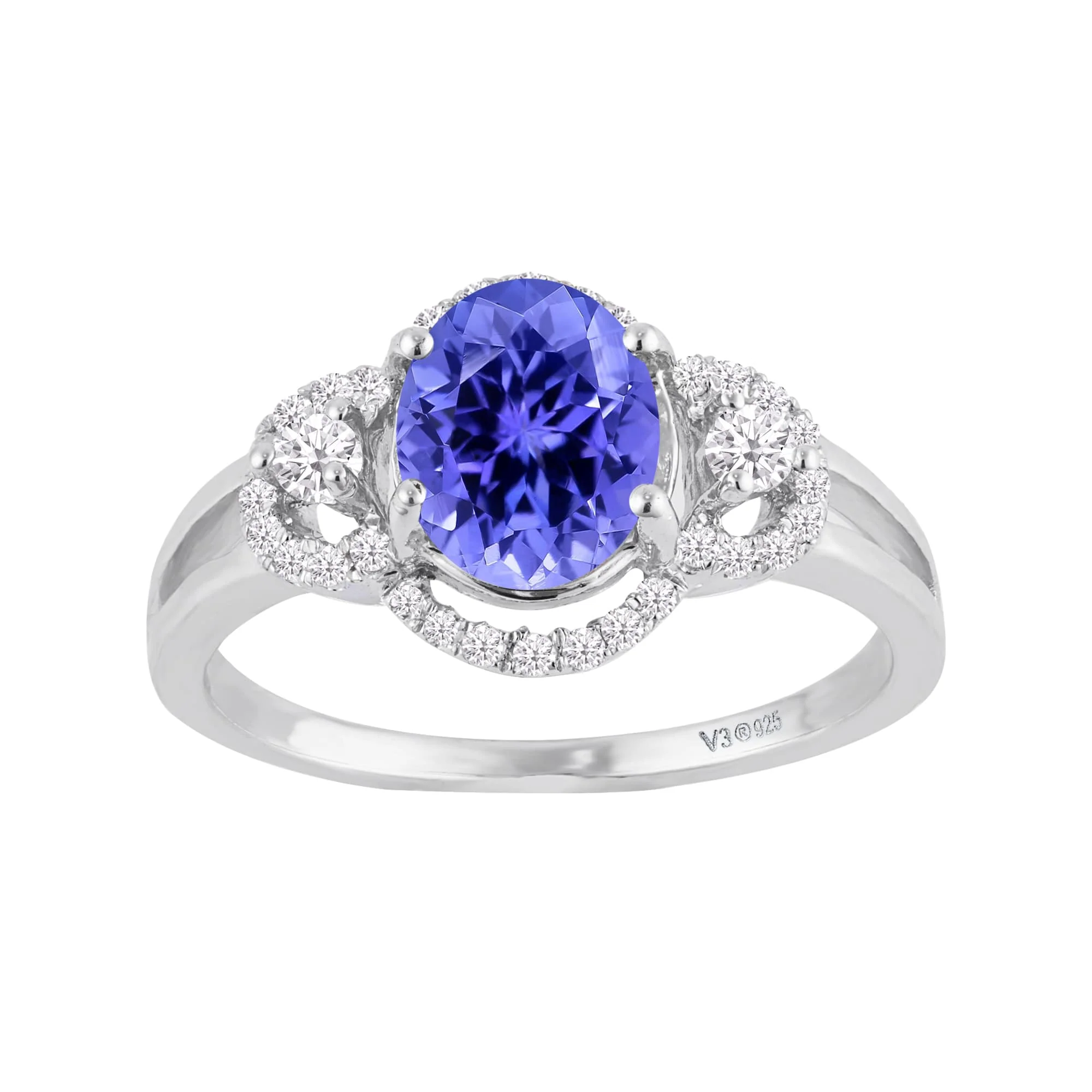 Sterling Silver with Natural Tanzanite and White Zircon Engagement Ring - Image 6