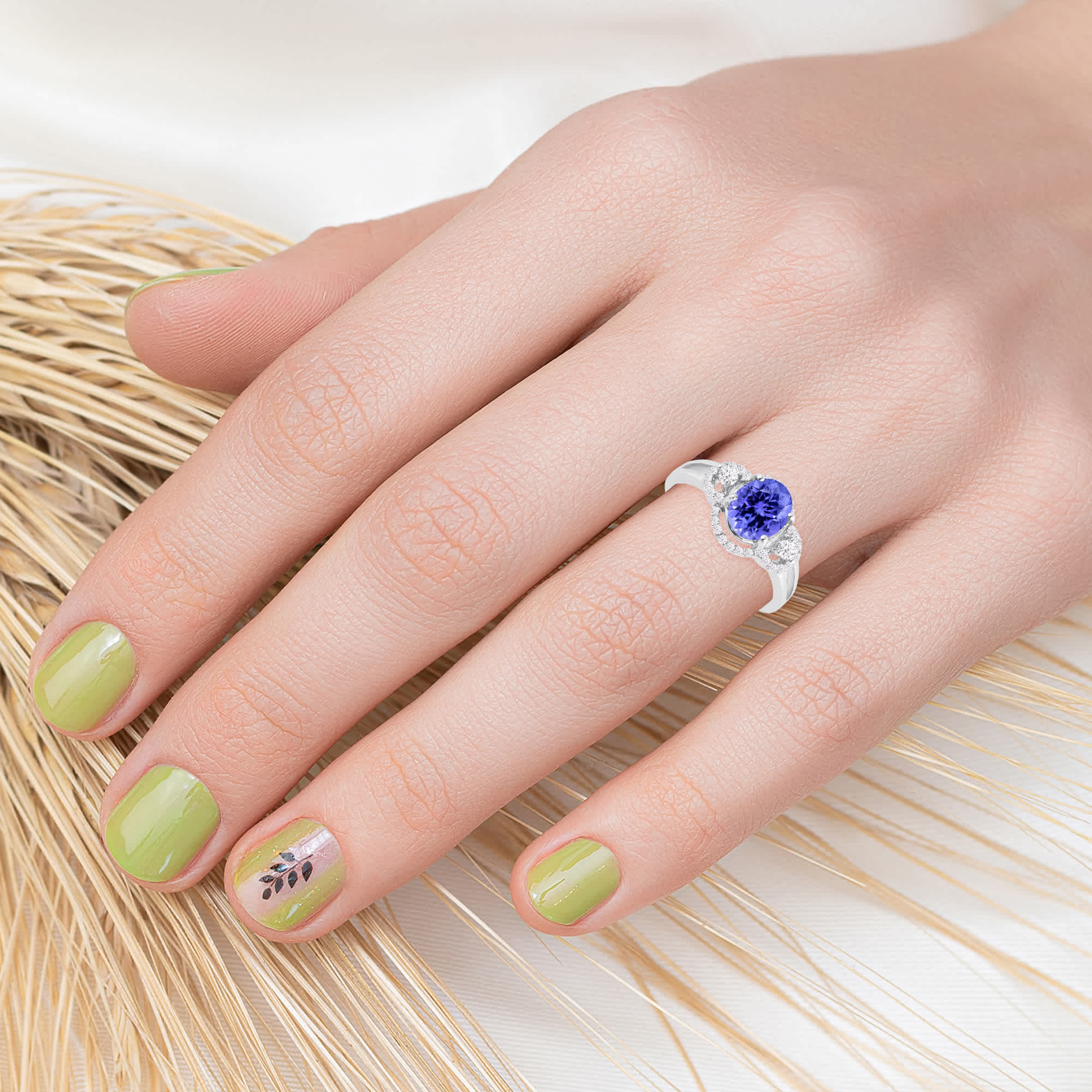 Sterling Silver with Natural Tanzanite and White Zircon Engagement Ring - Image 7