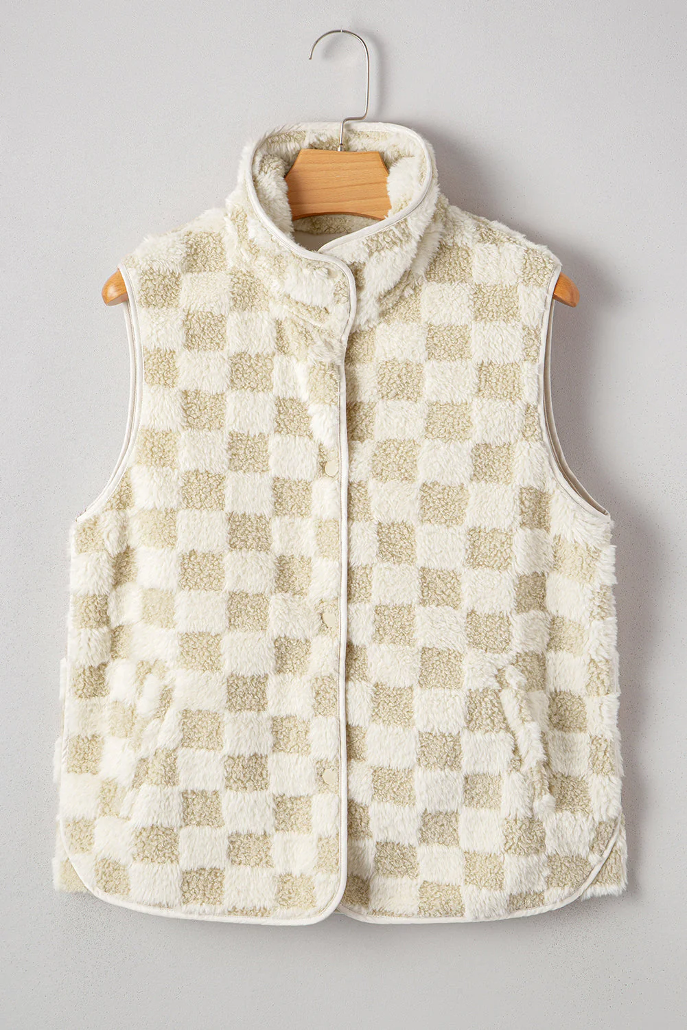 Threaded Pear Stevie Sherpa Checkerboard Button Vest With Pocket - Image 7