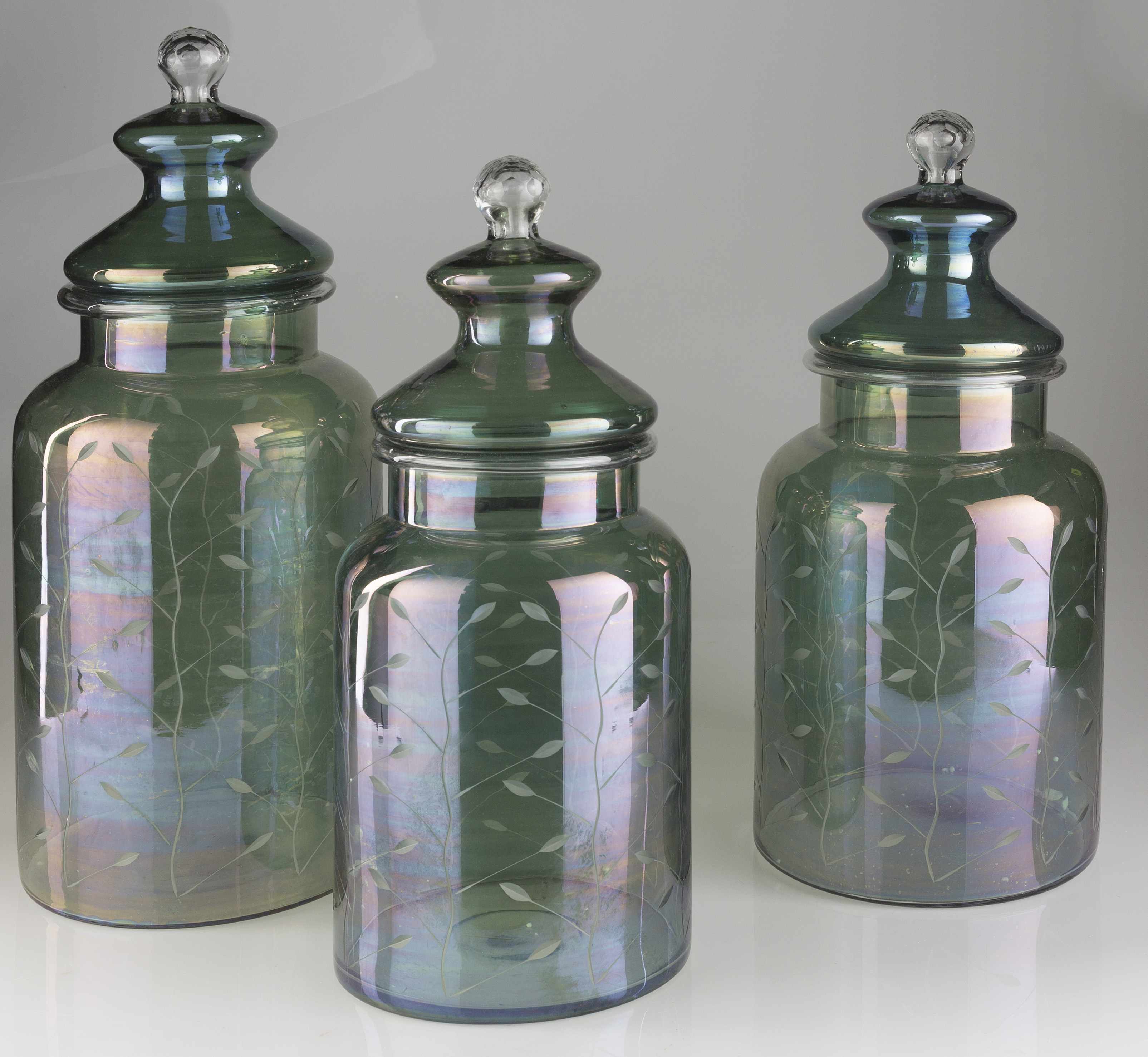 Stewartville Green Etched Glass Jar - Clearance - Image 2