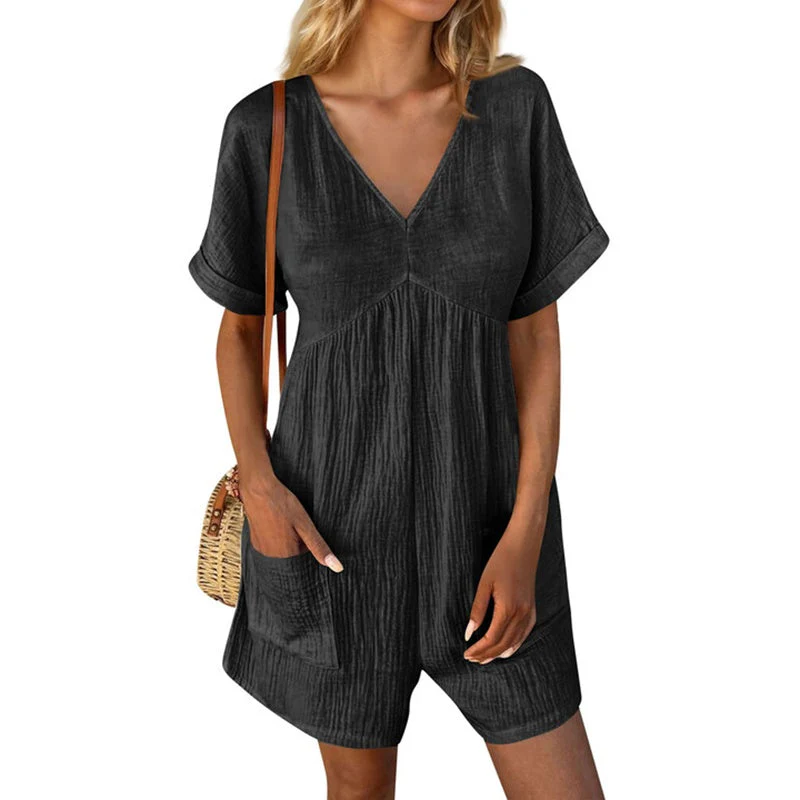 Summer Romper Casual Short Sleeve V Neck Short Jumpsuits - Image 2