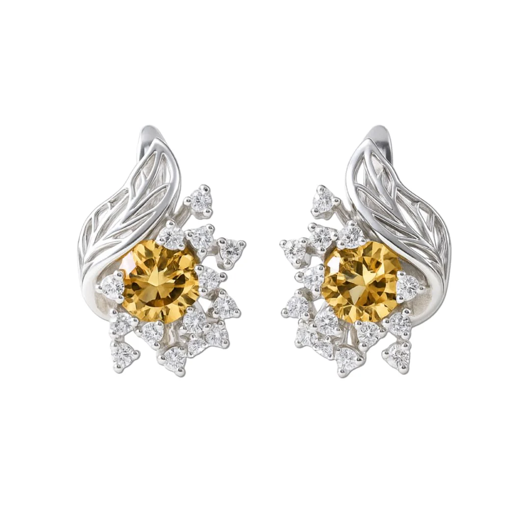 Sunburst Earrings Yellow Citrine Crystal Sterling Silver Snowflake Earrings 3.12 Carats November Birthstone Jewelry for Women Citrine Jewelry Gifts for Women