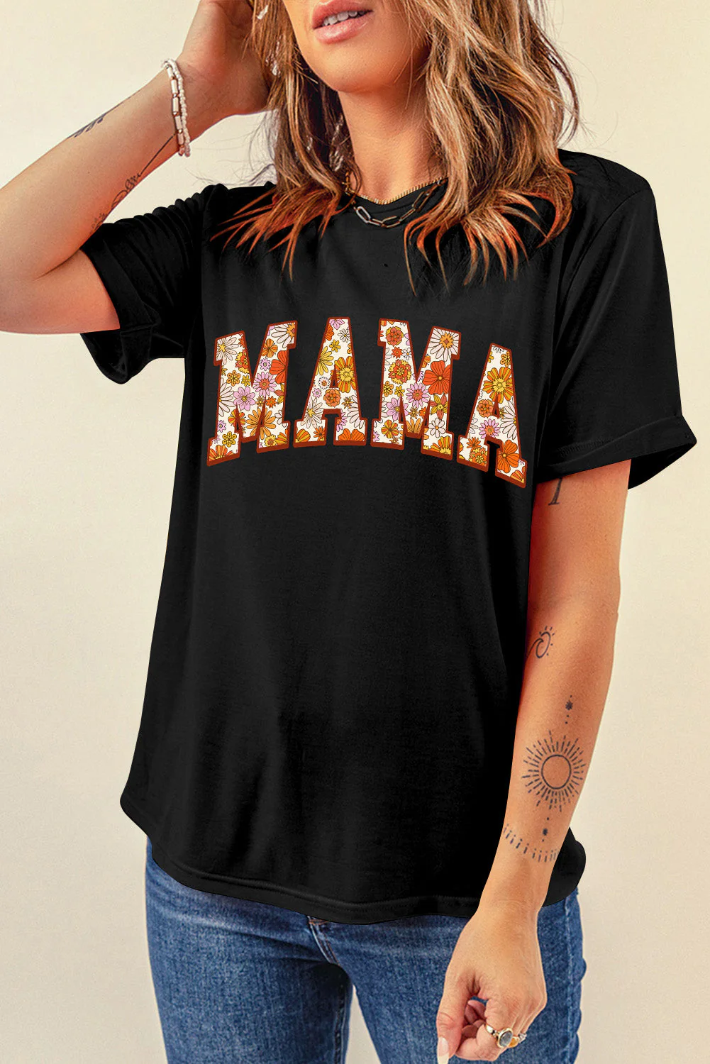 Threaded Pear Sunny Flower MAMA Letter Graphic Tee - Image 5