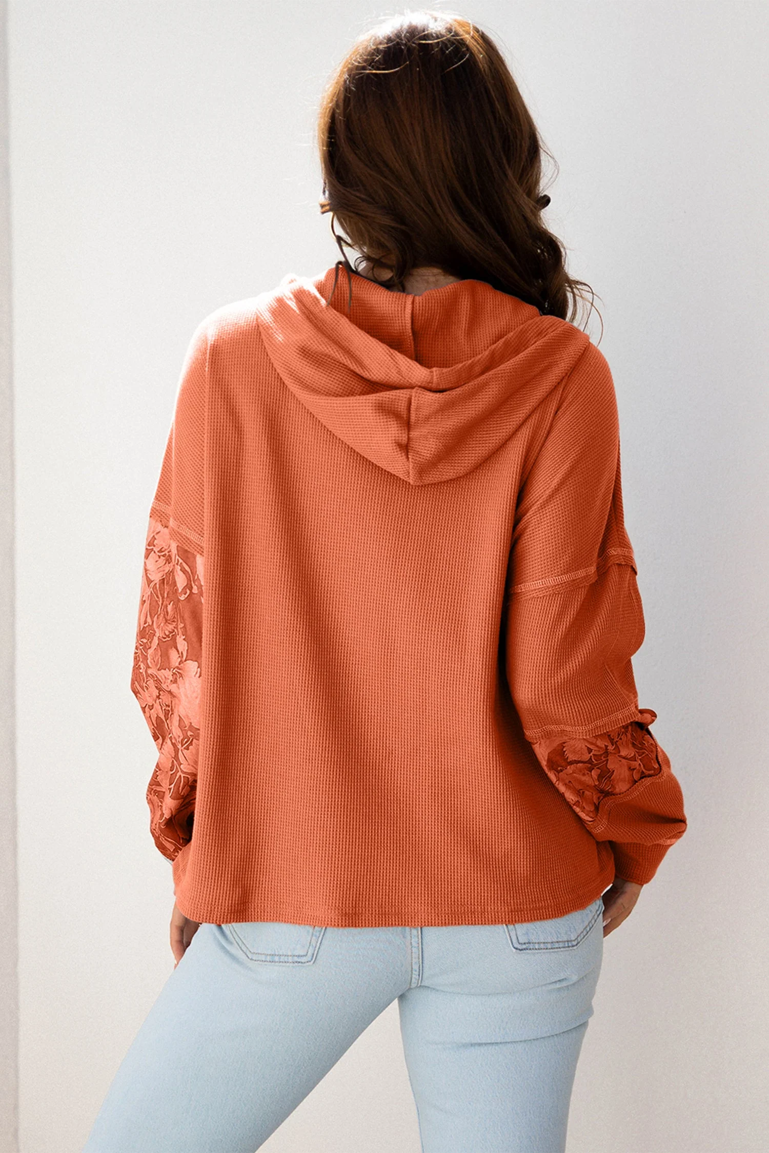 Threaded Pear Taytum Patchwork Drawstring Hooded Long Sleeve Top - Image 6
