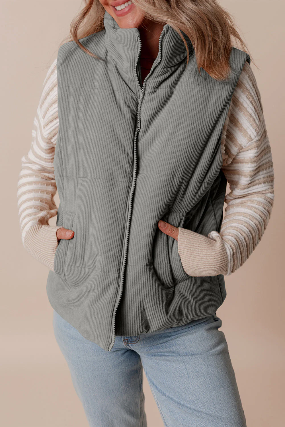 Threaded Pear Taytum Stand Zipped Puffer Vest - Image 5