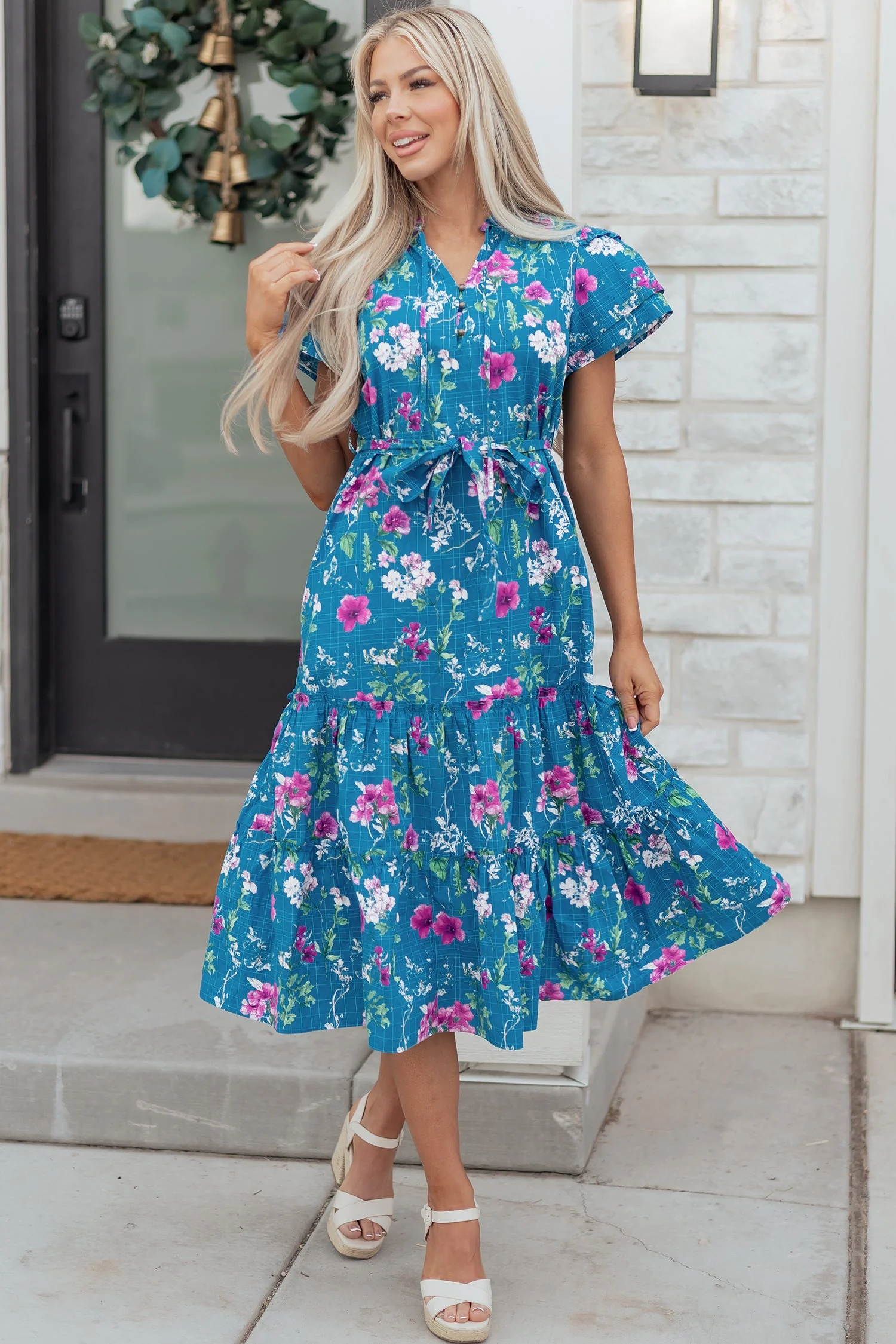 Threaded Pear Tessa Tie Belted Long Dress - Image 5