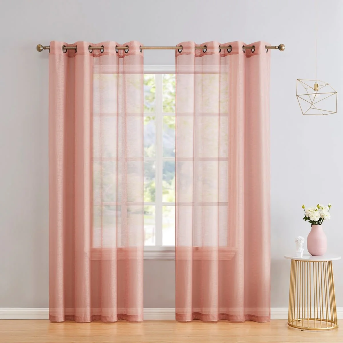 Thd Basics 2 Piece Semi Sheer Voile Window Curtain Drapes Grommet Top Panels for Bedroom, Living Room & Kids Room - Set of 2 Panels - Image 104