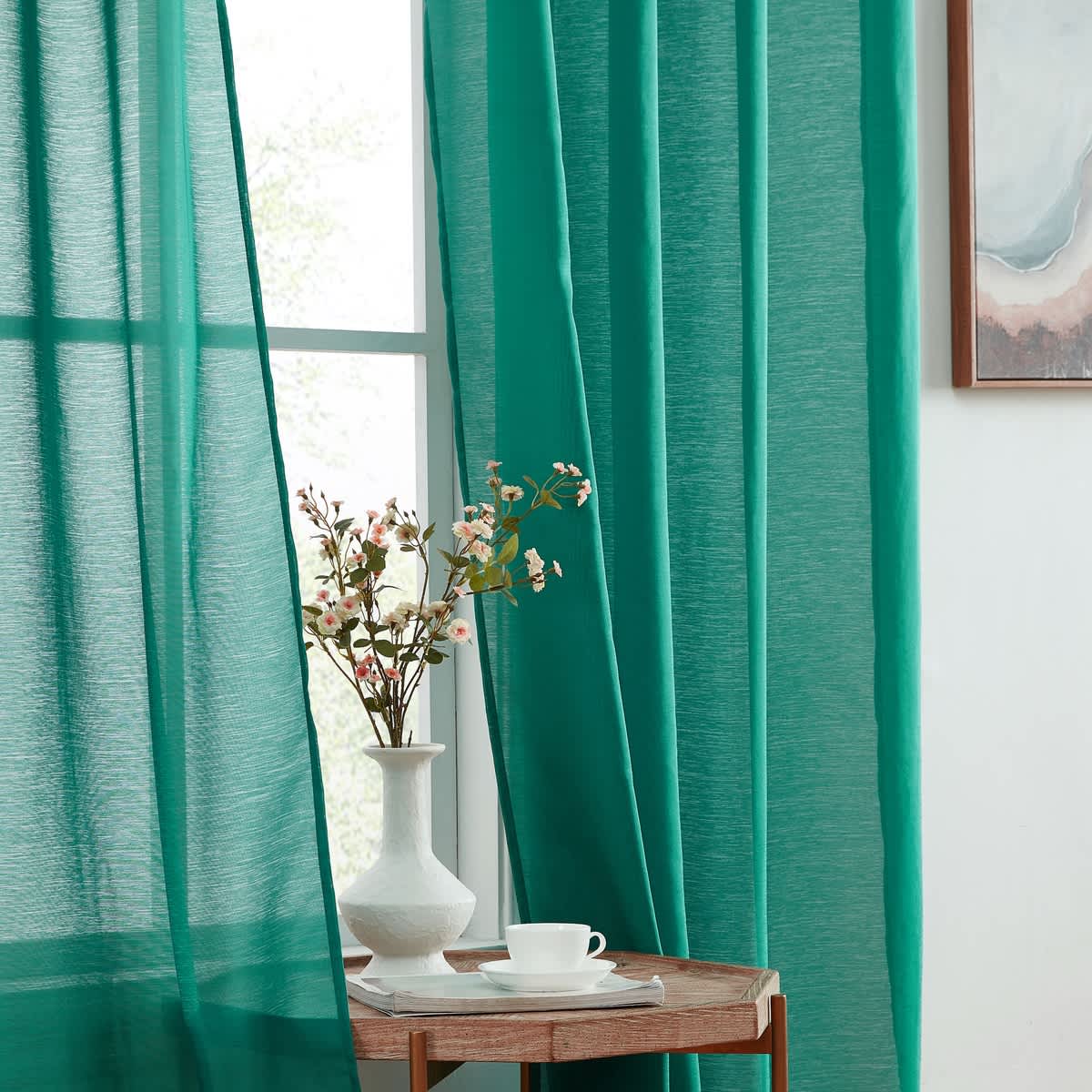 Thd Basics 2 Piece Semi Sheer Voile Window Curtain Drapes Grommet Top Panels for Bedroom, Living Room & Kids Room - Set of 2 Panels - Image 113