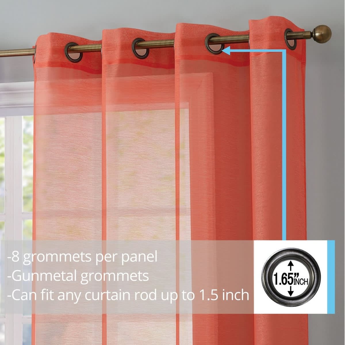 Thd Basics 2 Piece Semi Sheer Voile Window Curtain Drapes Grommet Top Panels for Bedroom, Living Room & Kids Room - Set of 2 Panels - Image 16