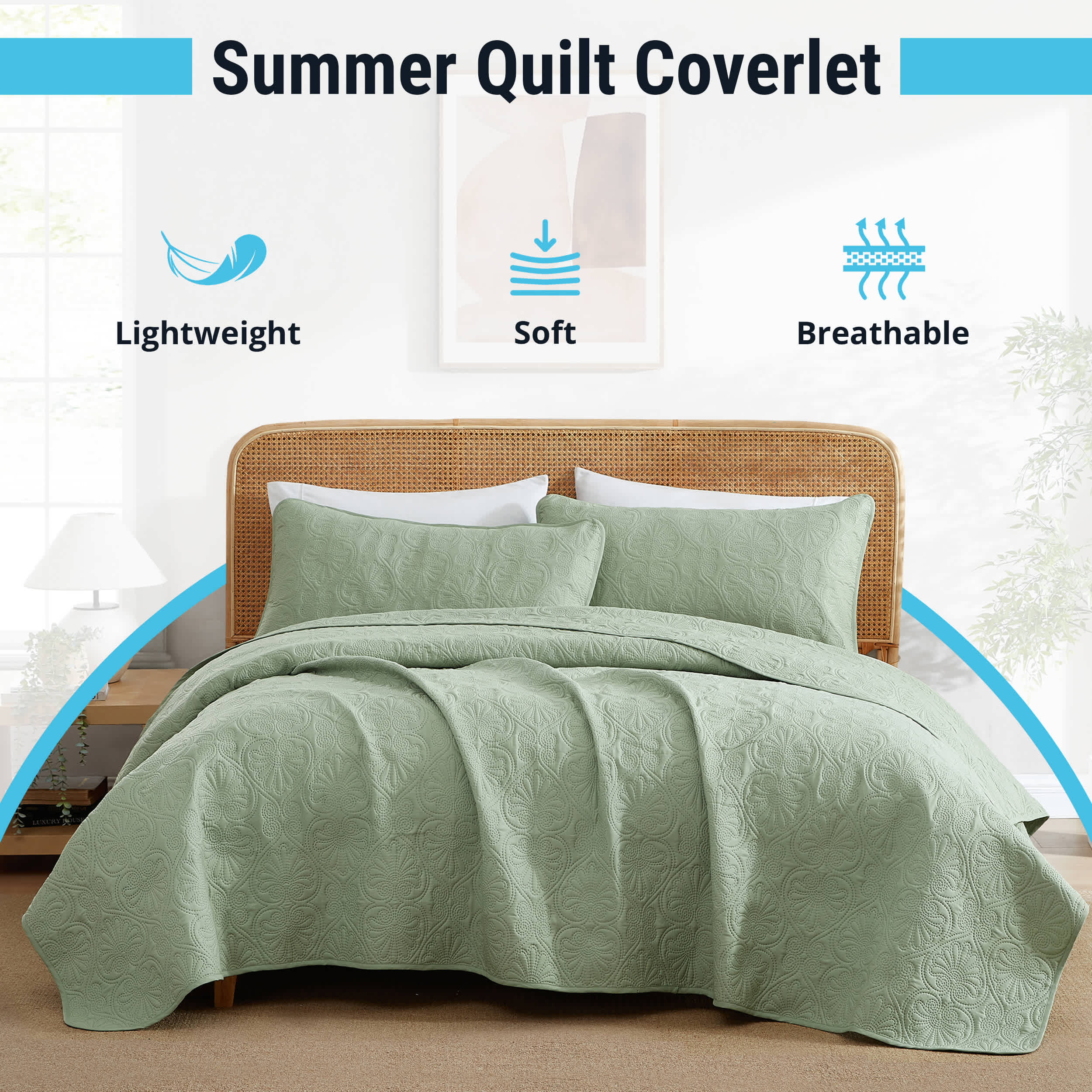 Thd Benjamin - 3 Piece Full Queen Size Quilt Set, Lightweight Queen Bedspread Coverlet Set - Image 20