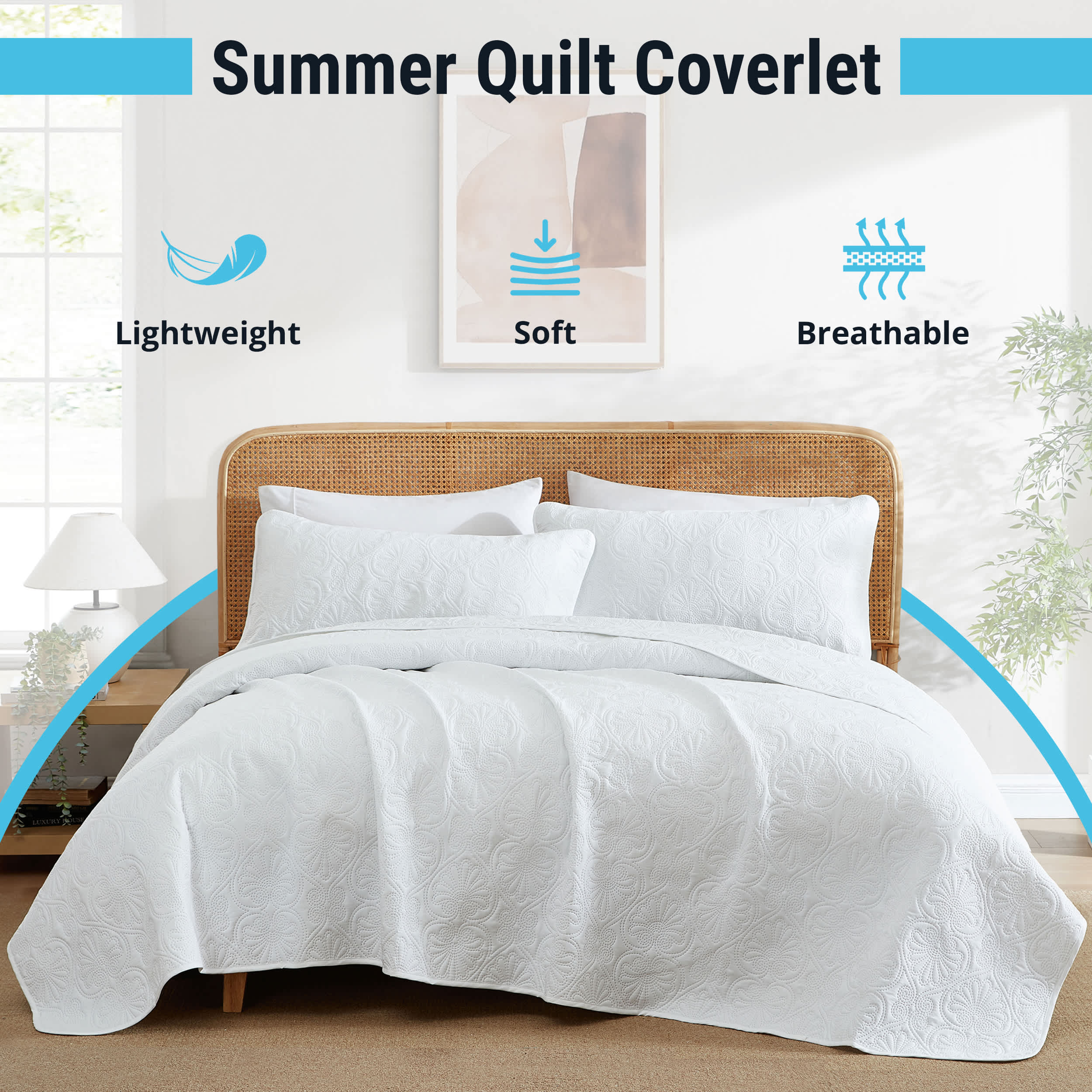 Thd Benjamin - 3 Piece Full Queen Size Quilt Set, Lightweight Queen Bedspread Coverlet Set - Image 26