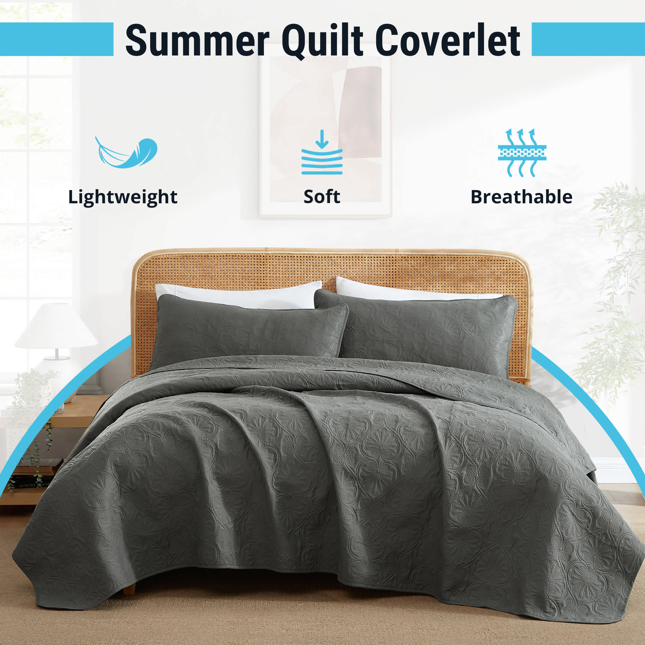 Thd Benjamin - 3 Piece Full Queen Size Quilt Set, Lightweight Queen Bedspread Coverlet Set - Image 8
