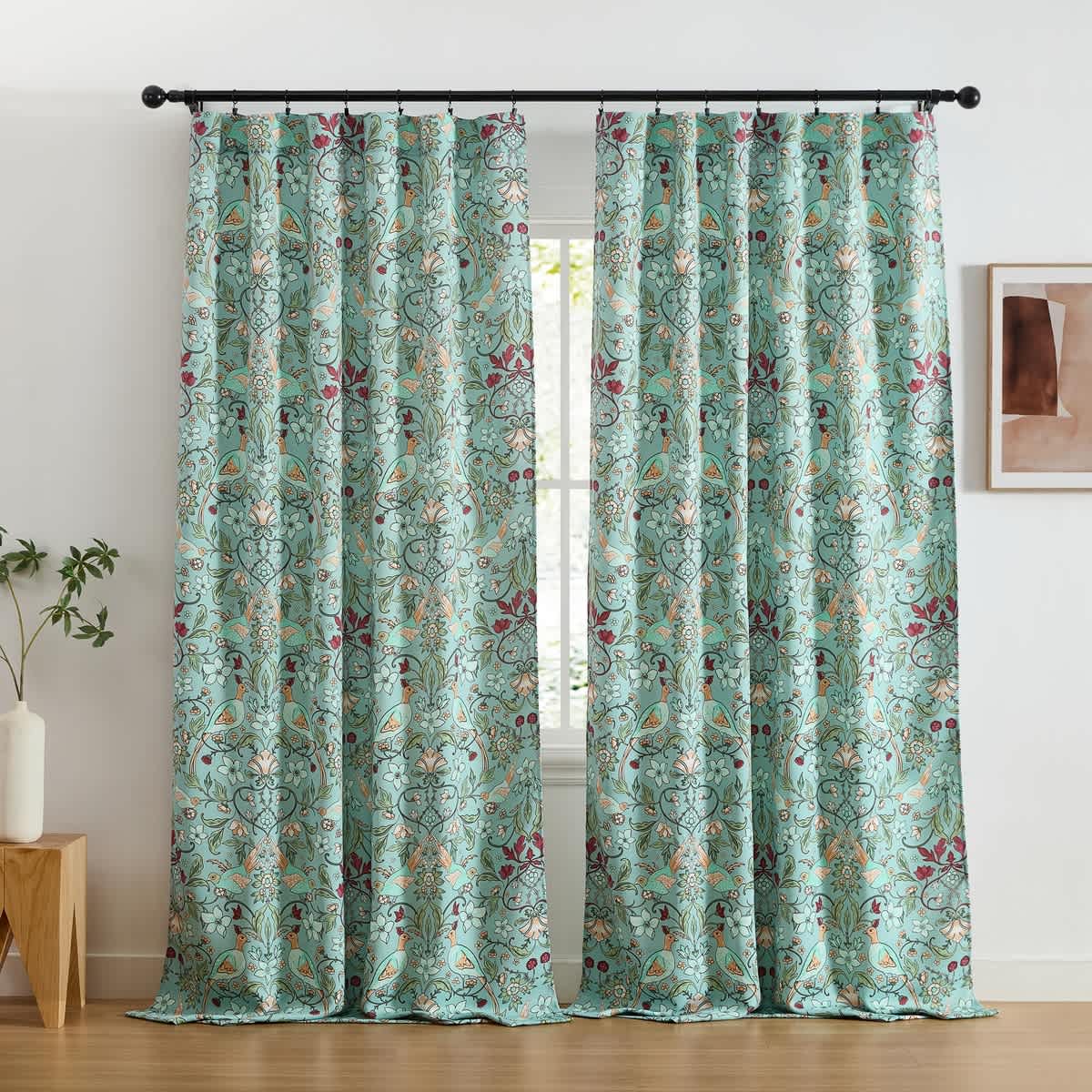 Thd Florencia Floral & Birds Patterned Window Back Tab Rod Pocket Curtains Bedroom - Light Blocking Darkening Window Panels, Set of 2 - Image 16