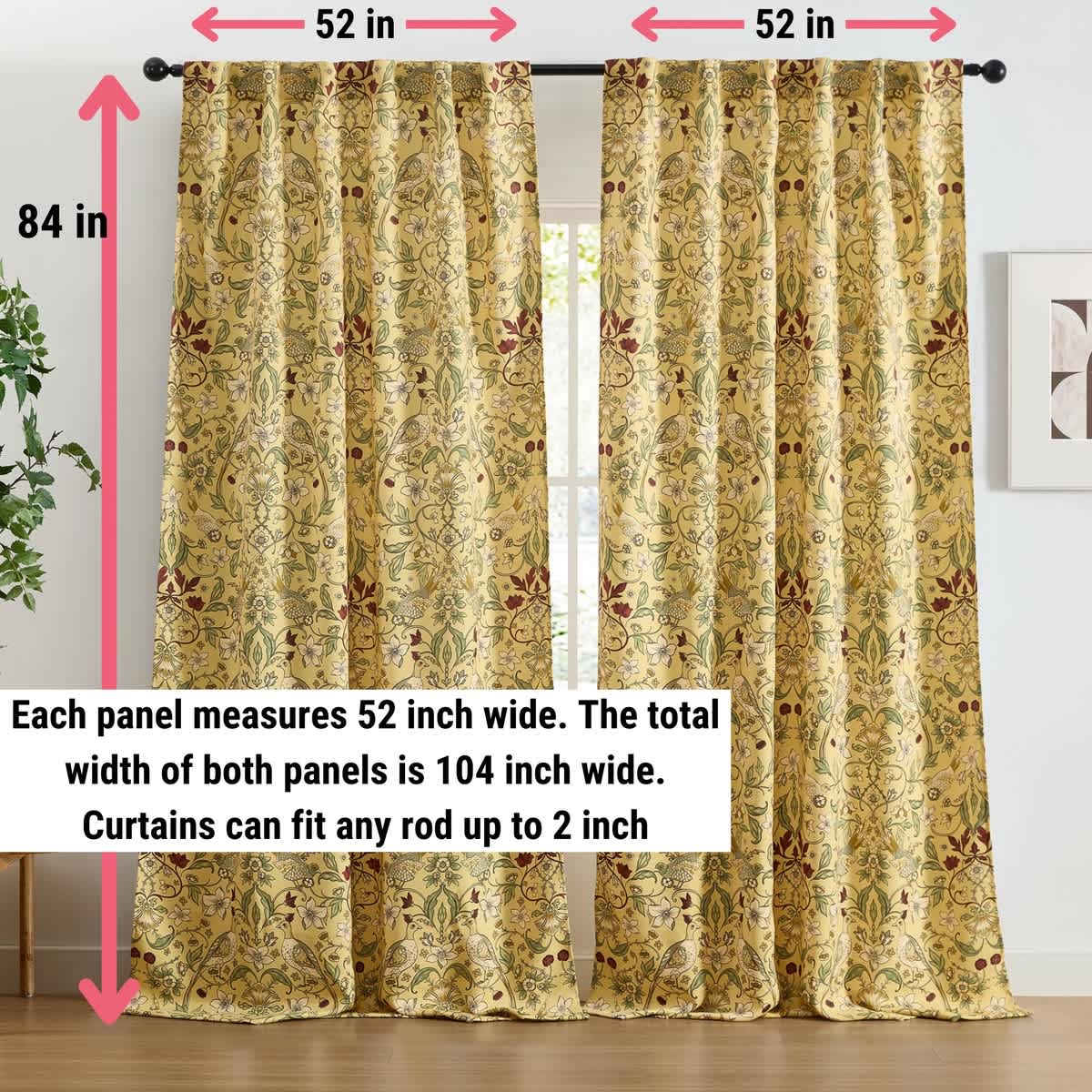 Thd Florencia Floral & Birds Patterned Window Back Tab Rod Pocket Curtains Bedroom - Light Blocking Darkening Window Panels, Set of 2 - Image 26