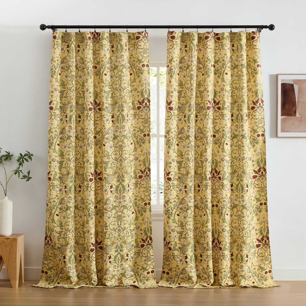 Thd Florencia Floral & Birds Patterned Window Back Tab Rod Pocket Curtains Bedroom - Light Blocking Darkening Window Panels, Set of 2 - Image 32