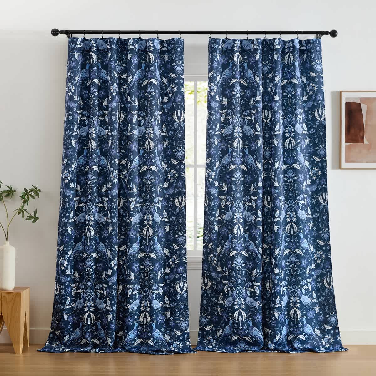 Thd Florencia Floral & Birds Patterned Window Back Tab Rod Pocket Curtains Bedroom - Light Blocking Darkening Window Panels, Set of 2 - Image 39