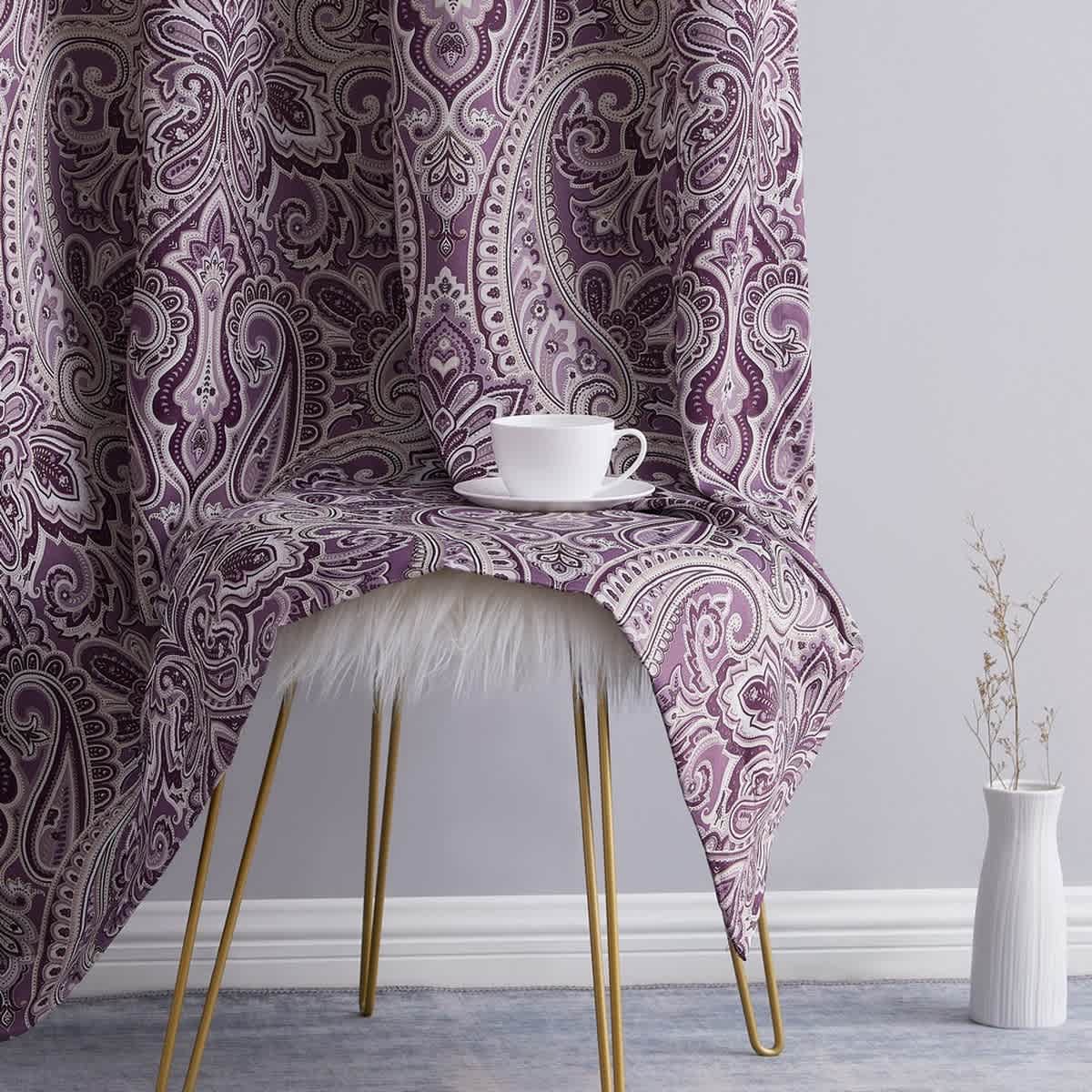Thd France Paisley Print Damask Energy Efficient Room Darkening Grommet Window Curtain Panels - Pair - Image 20
