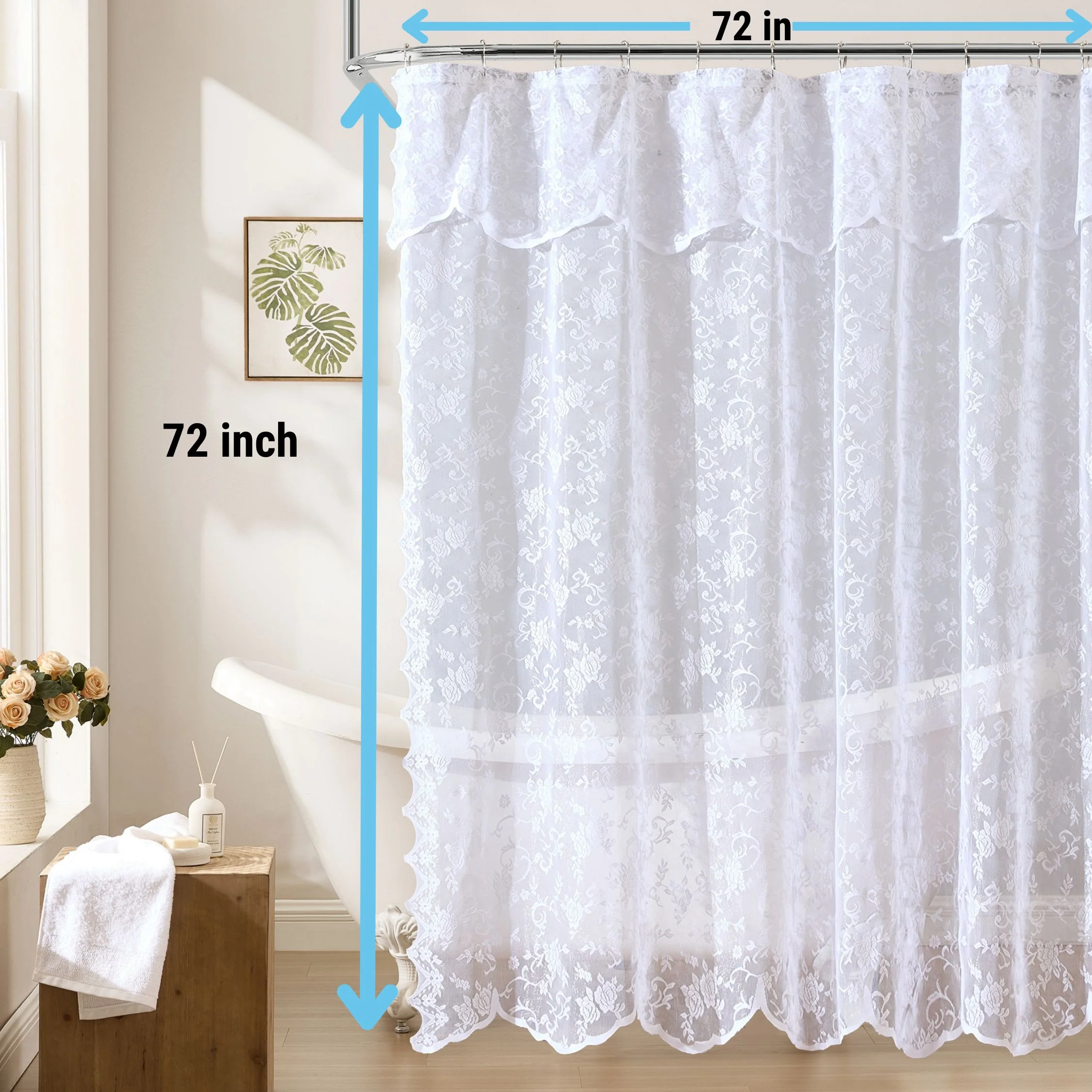 Thd Harpy Lace Bathroom Shower Curtain with Floral Vine Design and Attached Valance, Elegant Victorian Classic Style - Image 11
