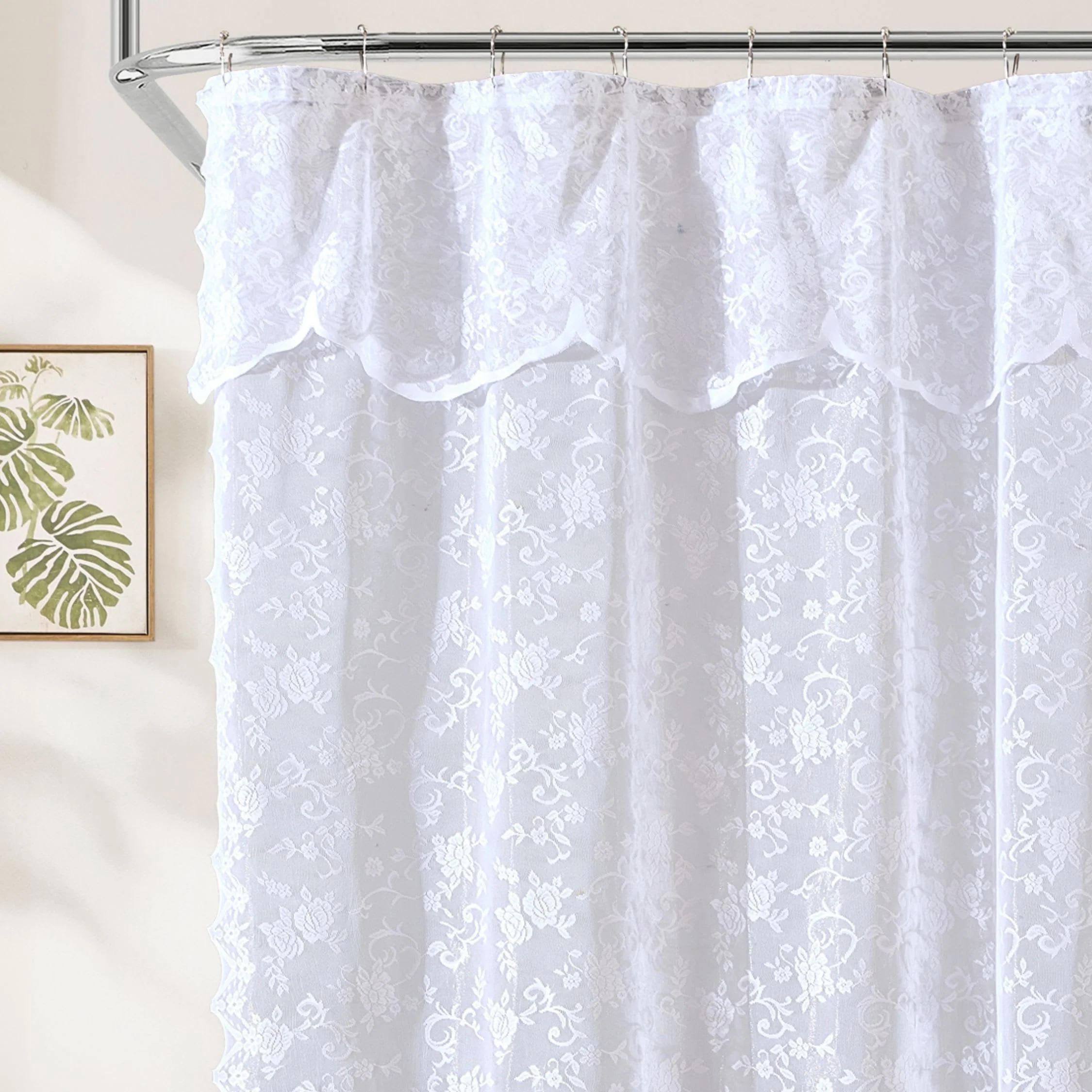 Thd Harpy Lace Bathroom Shower Curtain with Floral Vine Design and Attached Valance, Elegant Victorian Classic Style - Image 9