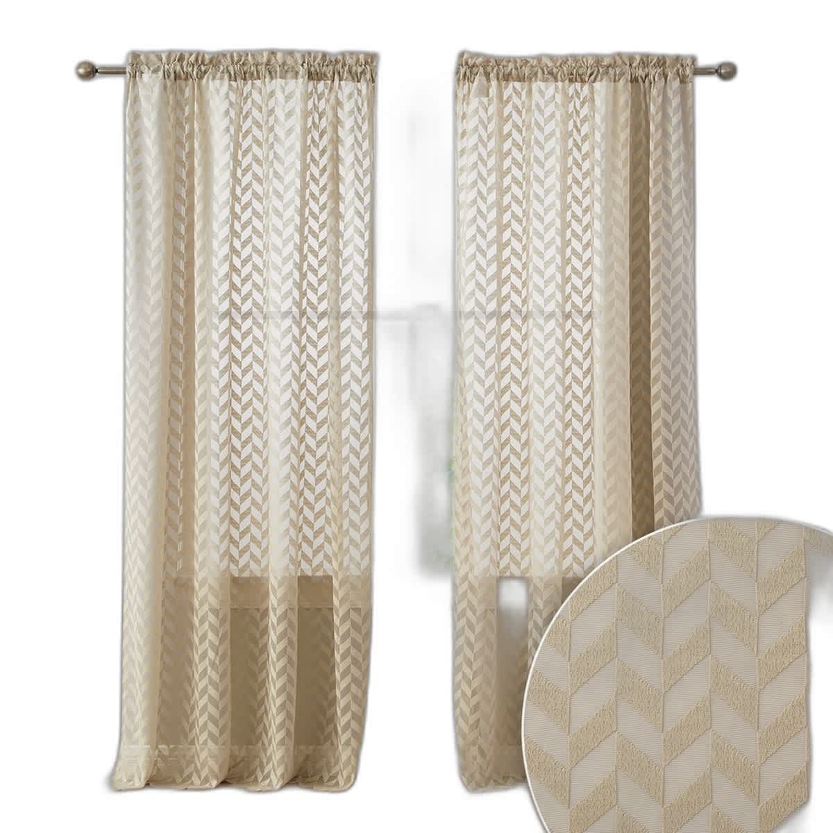 Thd Herringbone Lace Thick Semi Sheer Premium Grommet Top Window Curtain Panels - Pair