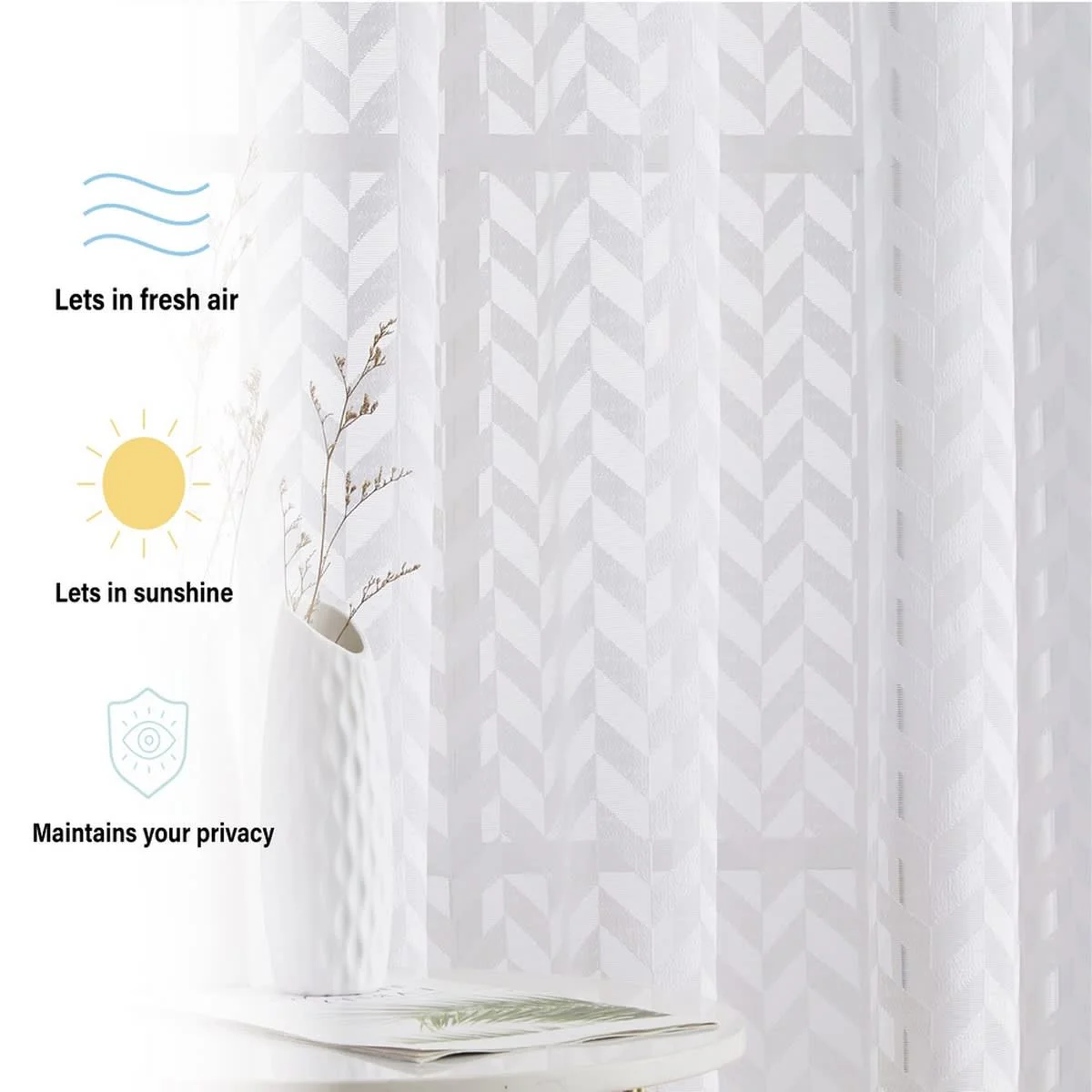 Thd Herringbone Lace Thick Semi Sheer Premium Grommet Top Window Curtain Panels - Pair - Image 11