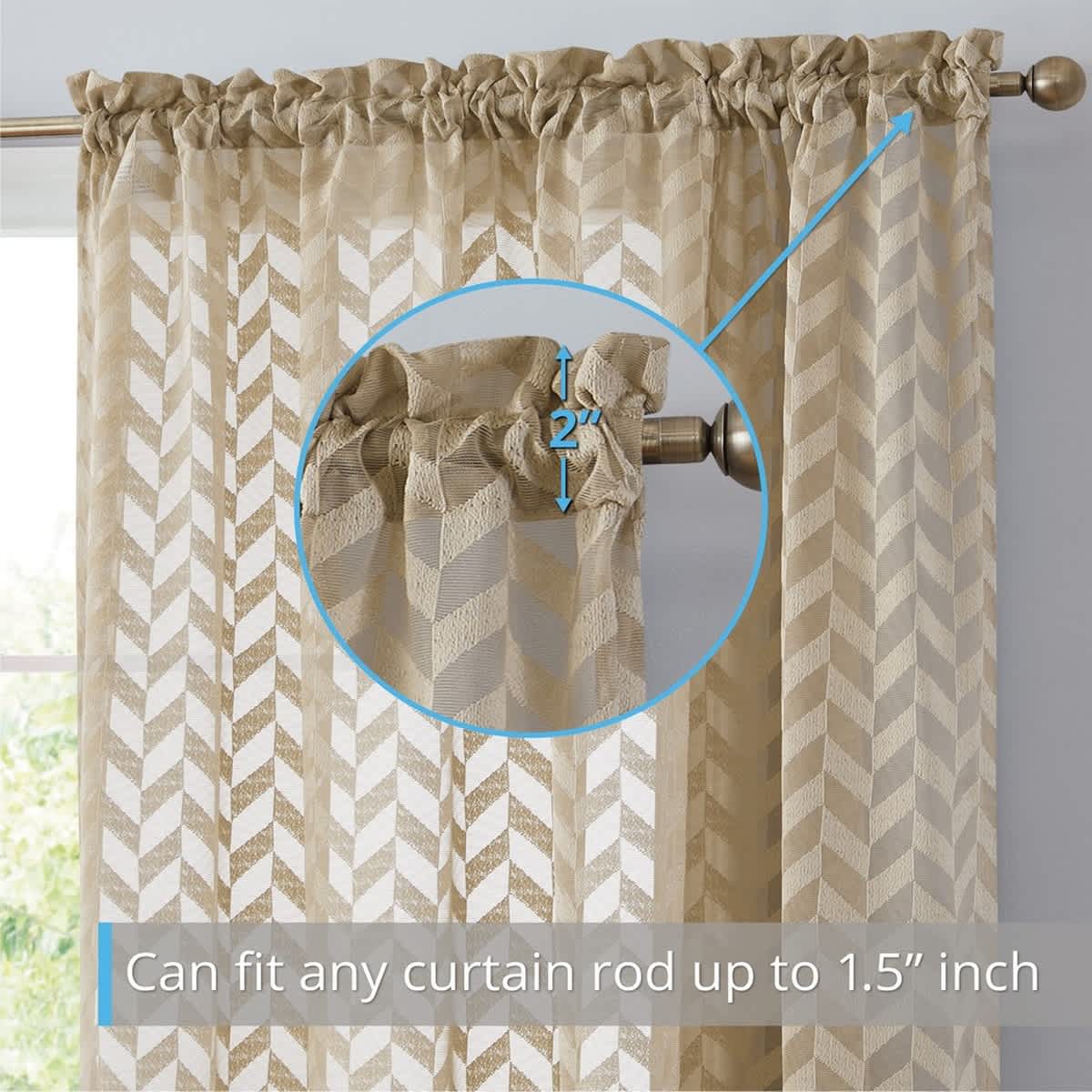 Thd Herringbone Lace Thick Semi Sheer Premium Grommet Top Window Curtain Panels - Pair - Image 2