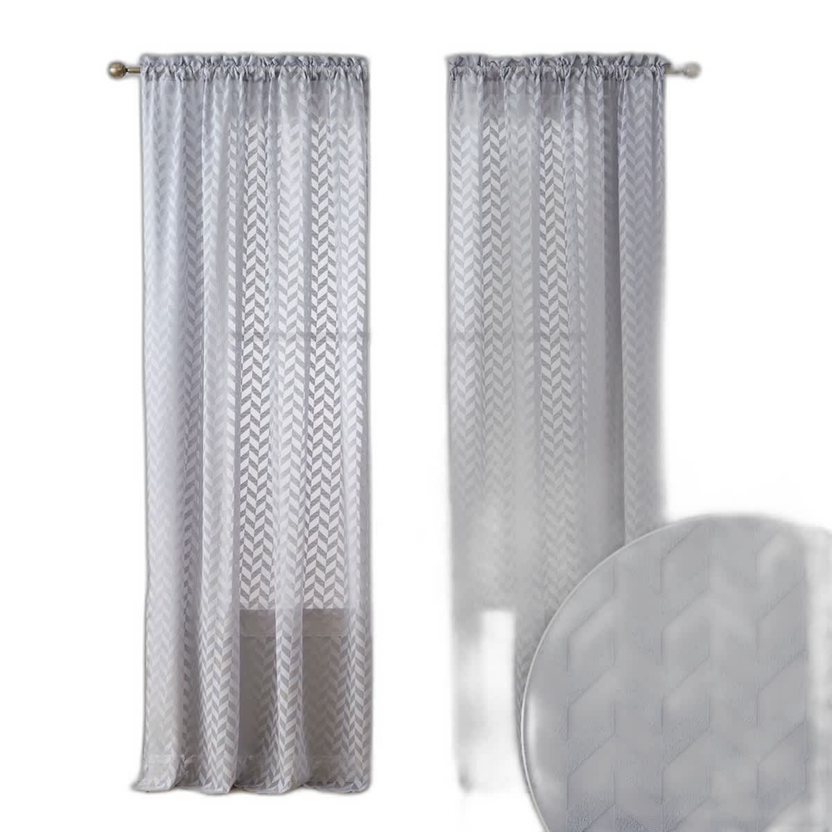 Thd Herringbone Lace Thick Semi Sheer Premium Grommet Top Window Curtain Panels - Pair - Image 25