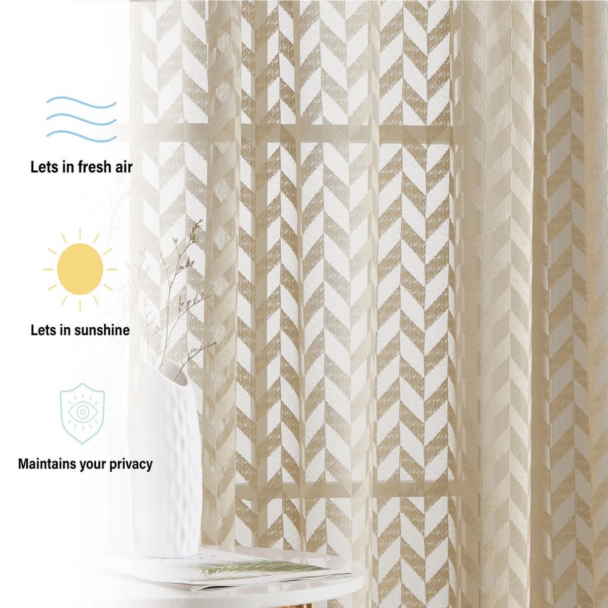 Thd Herringbone Lace Thick Semi Sheer Premium Grommet Top Window Curtain Panels - Pair - Image 3