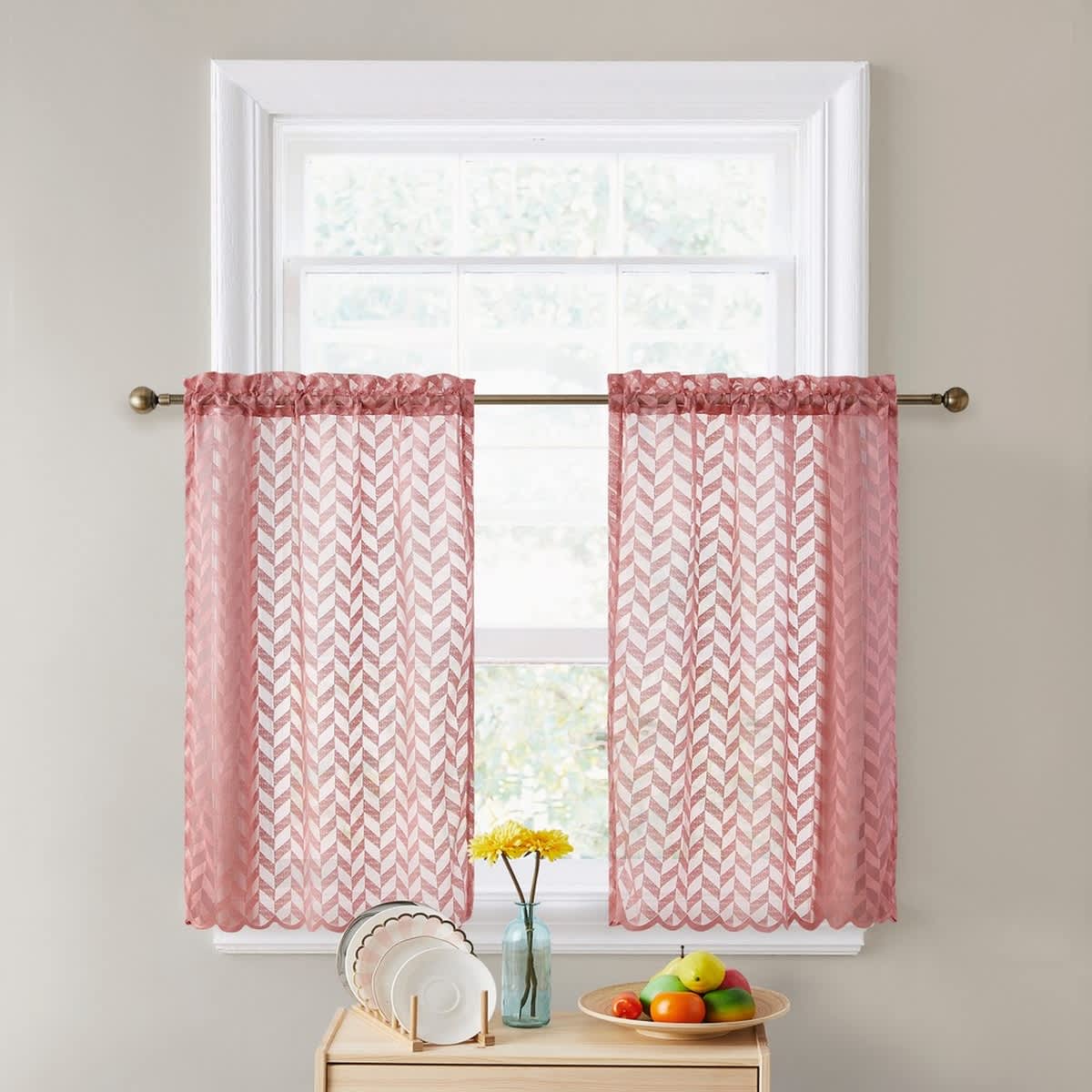 Thd Herringbone Lace Thick Semi Sheer Rod Pocket Premium Window Café Tiers or Valance - Image 2