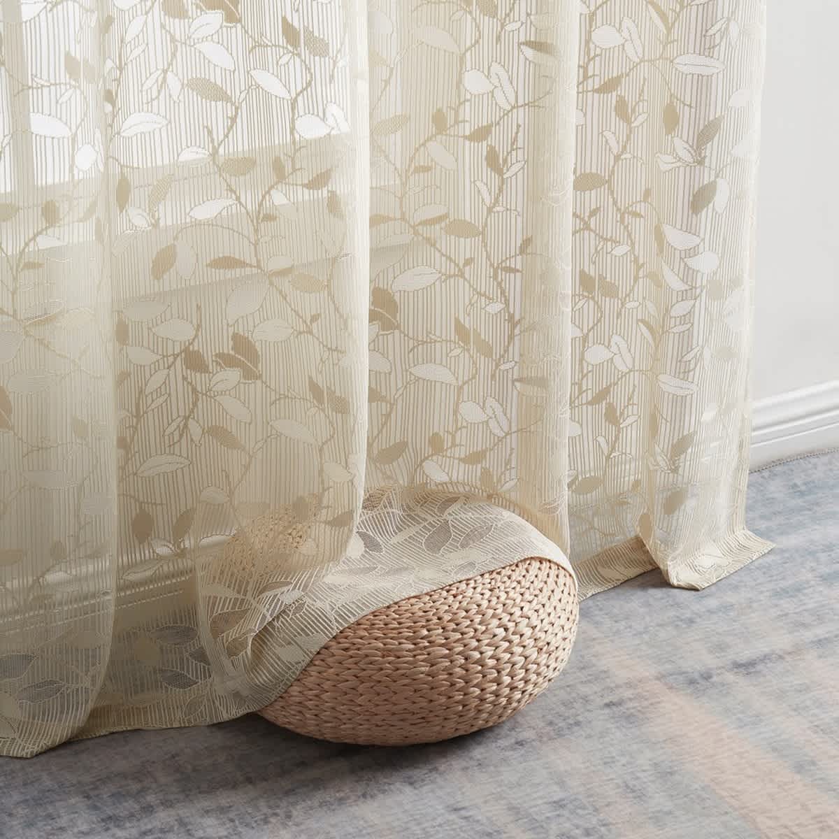 Thd Jayce Floral Decorative Semi Sheer Grommet Window Treatment Curtain Drapery Panels - Pair - Image 14