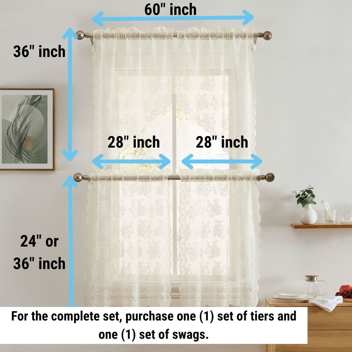 Thd Joelle Floral Rod Pocket Lace Semi Sheer Voile Short Swag, Tier or Valance for Small Windows, Kitchen & Bathroom - Image 10