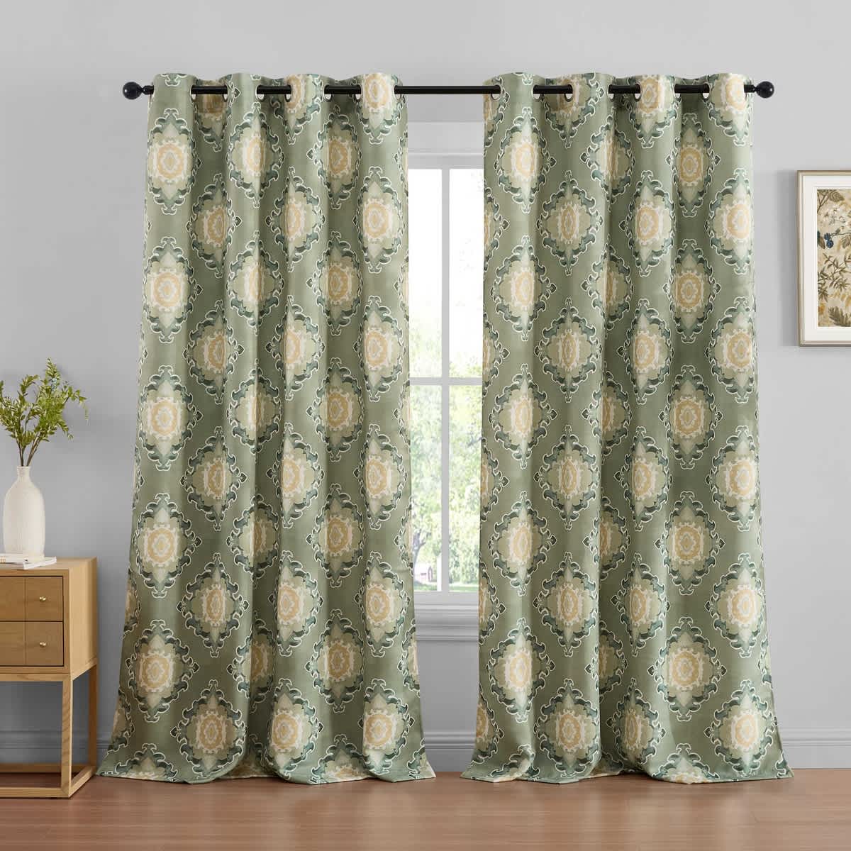 Thd Lonny Ogee Ikatt Damask Patterned Window Grommet Curtains Bedroom - Light Blocking Darkening Window Panels, Set of 2 - Image 10