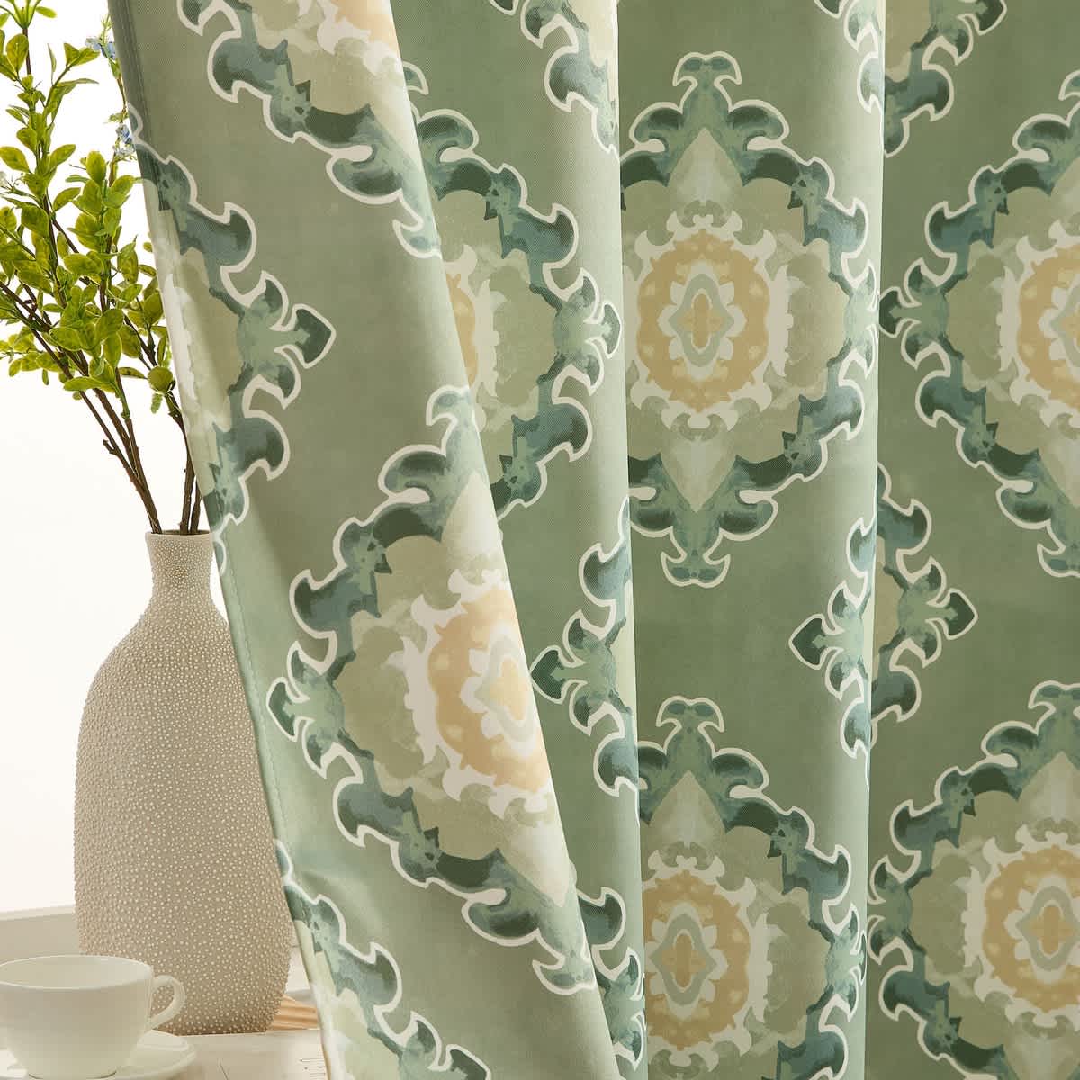 Thd Lonny Ogee Ikatt Damask Patterned Window Grommet Curtains Bedroom - Light Blocking Darkening Window Panels, Set of 2 - Image 14