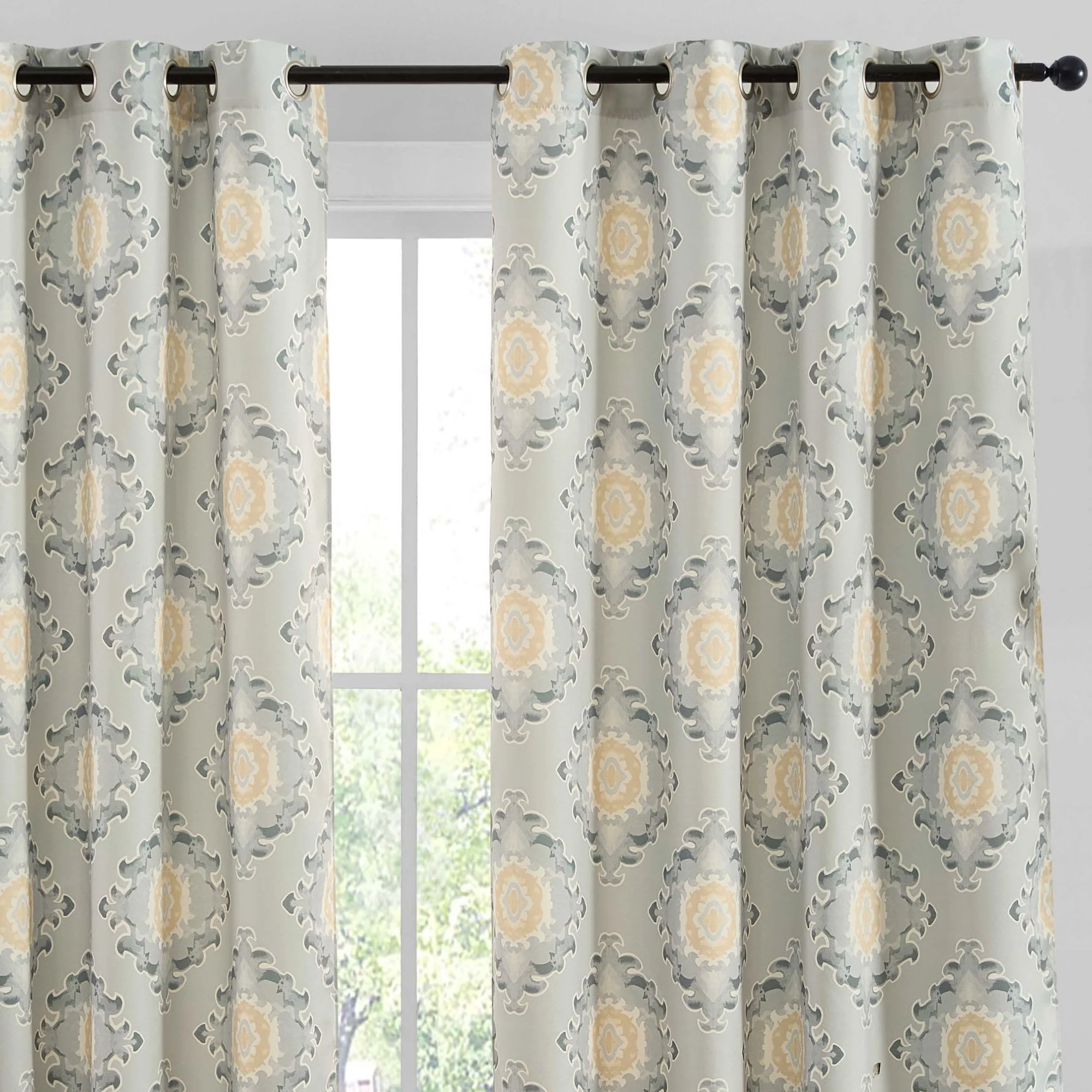 Thd Lonny Ogee Ikatt Damask Patterned Window Grommet Curtains Bedroom - Light Blocking Darkening Window Panels, Set of 2 - Image 17