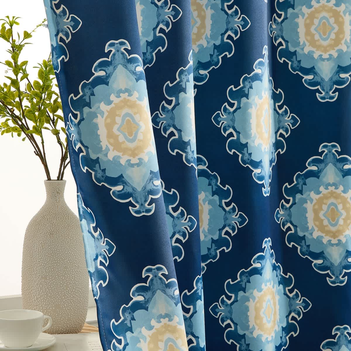 Thd Lonny Ogee Ikatt Damask Patterned Window Grommet Curtains Bedroom - Light Blocking Darkening Window Panels, Set of 2 - Image 7
