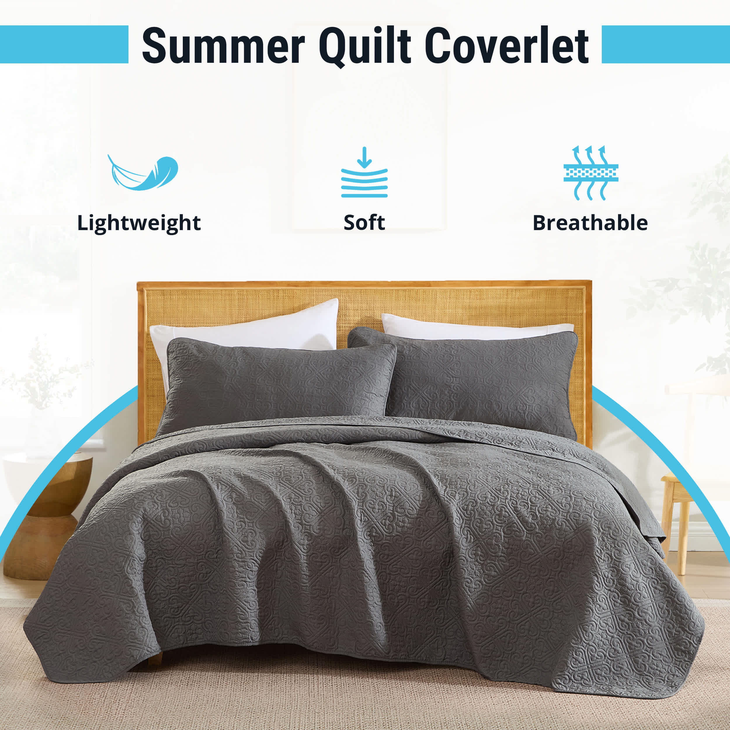 Thd Loren - 3 Piece Full Queen Size Quilt Set, Lightweight Queen Bedspread Coverlet Set - Image 9