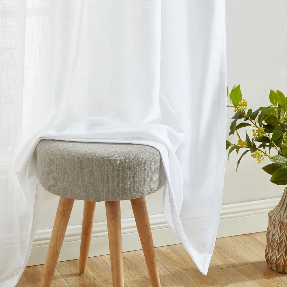 Thd Lynda Faux Linen Textured Semi Sheer Window Rod Pocket Thick Curtains Drapery Panels, Pair - Image 15