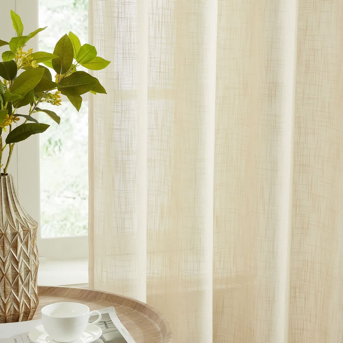 Thd Lynda Faux Linen Textured Semi Sheer Window Rod Pocket Thick Curtains Drapery Panels, Pair - Image 8