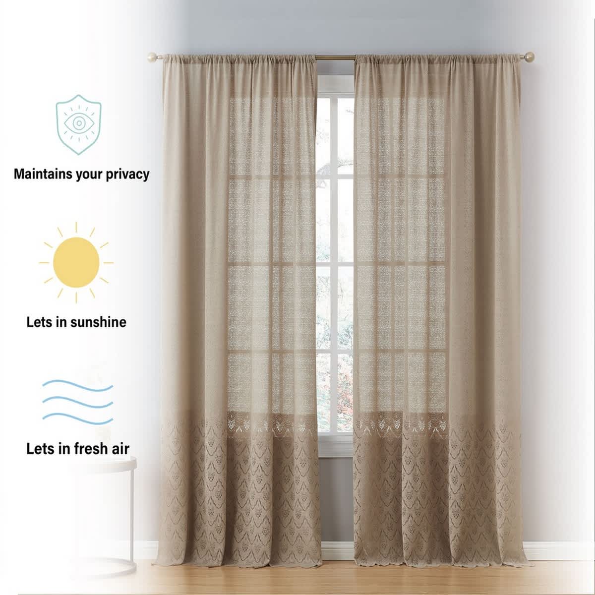 Thd Mona Macrame Lace Sheer Rod Pocket Window Treatment Curtain Panels - Set of 2 - Image 5