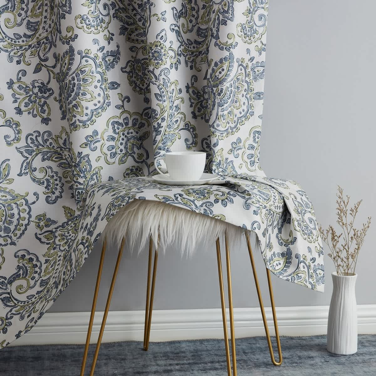 Thd Paisley Faux Silk 100% Blackout Thermal Lined Energy Efficient Curtain Grommet Panels - Pair - Image 23